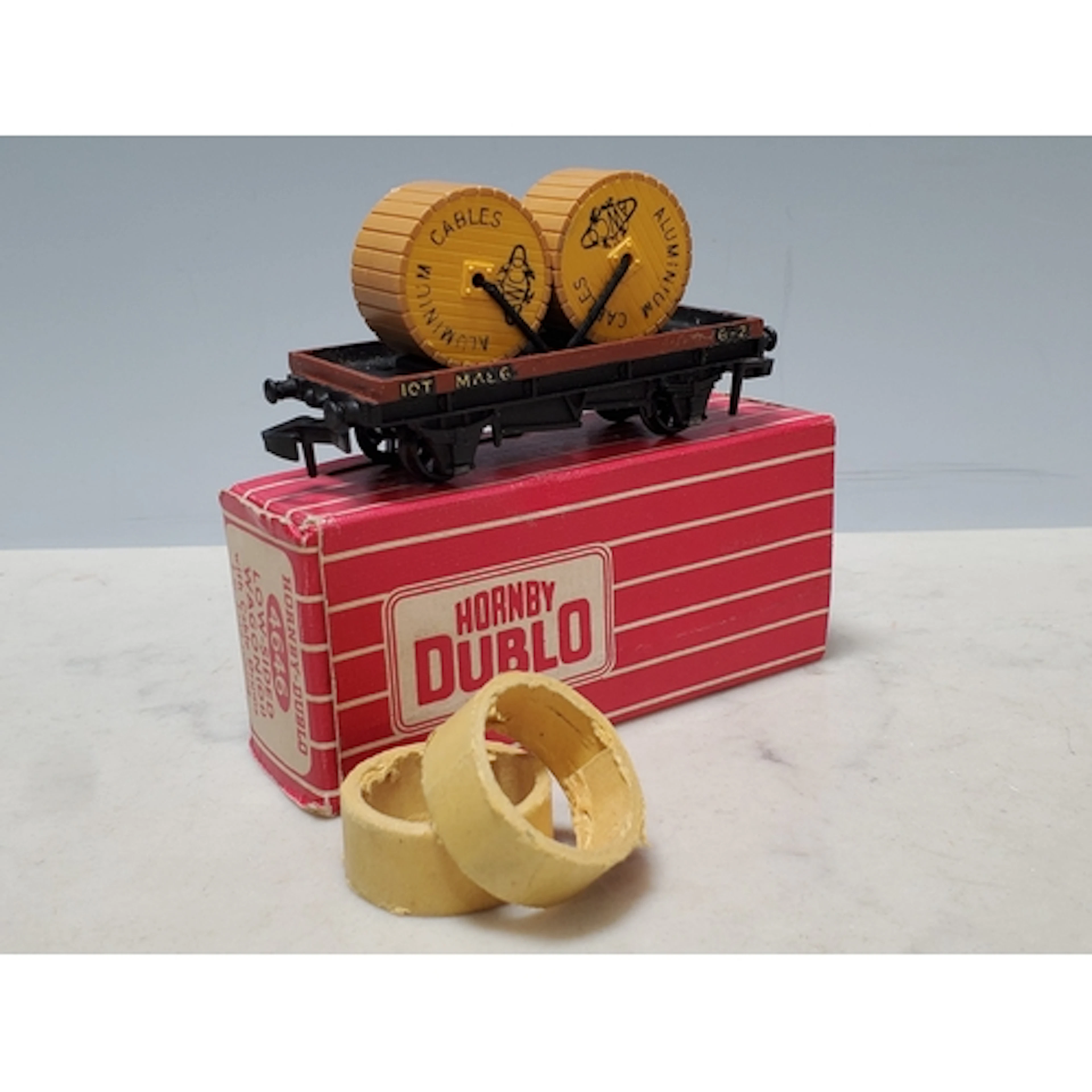 A boxed Hornby Dublo 4646 Aluminium Cable Wagon, rare versio...