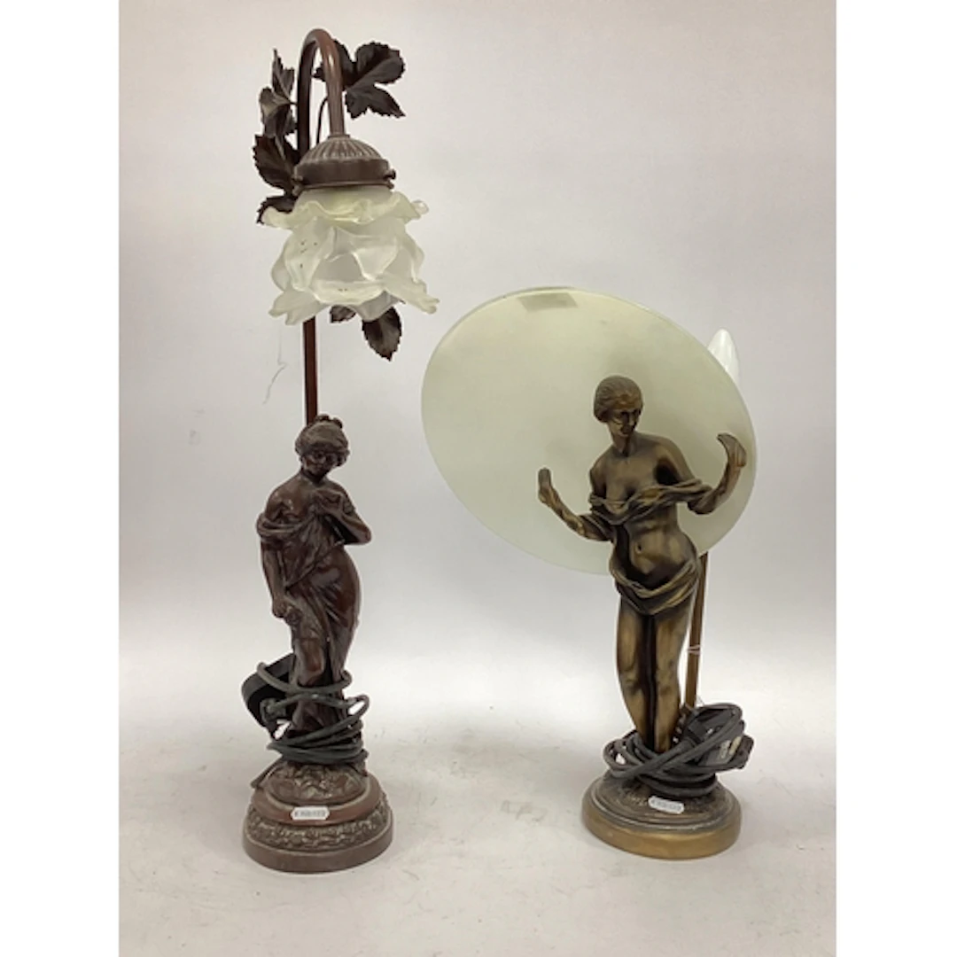 Two decorative table lamps, including an Art Nouveau-style f...
