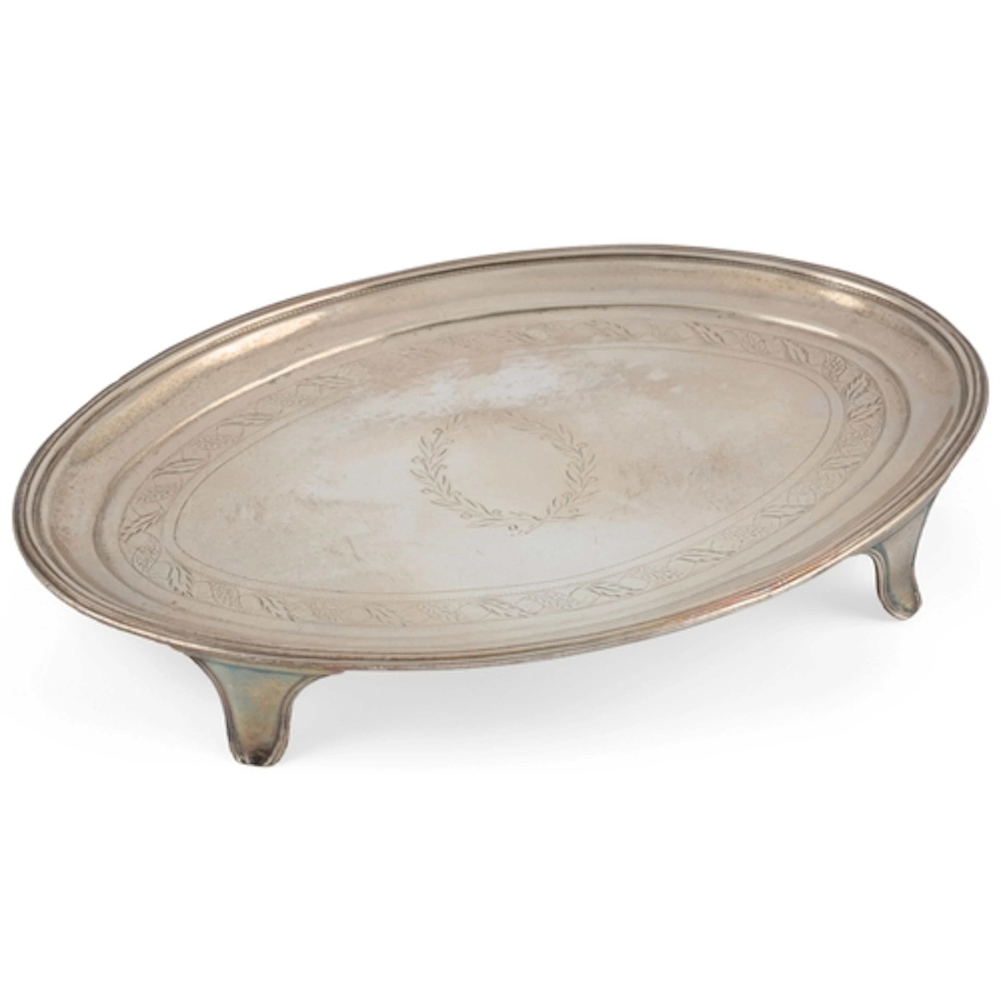 A George III silver oval teapot stand by John Eames, with en...