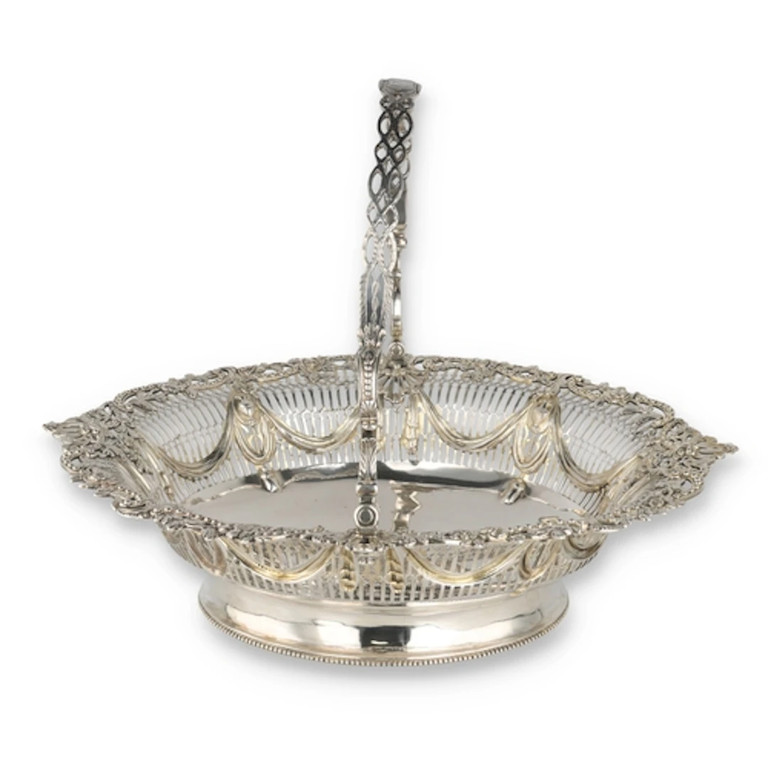 A GEORGE III SILVER SHAPED OVAL CAKE BASKET, RICHARD MEACH, ...