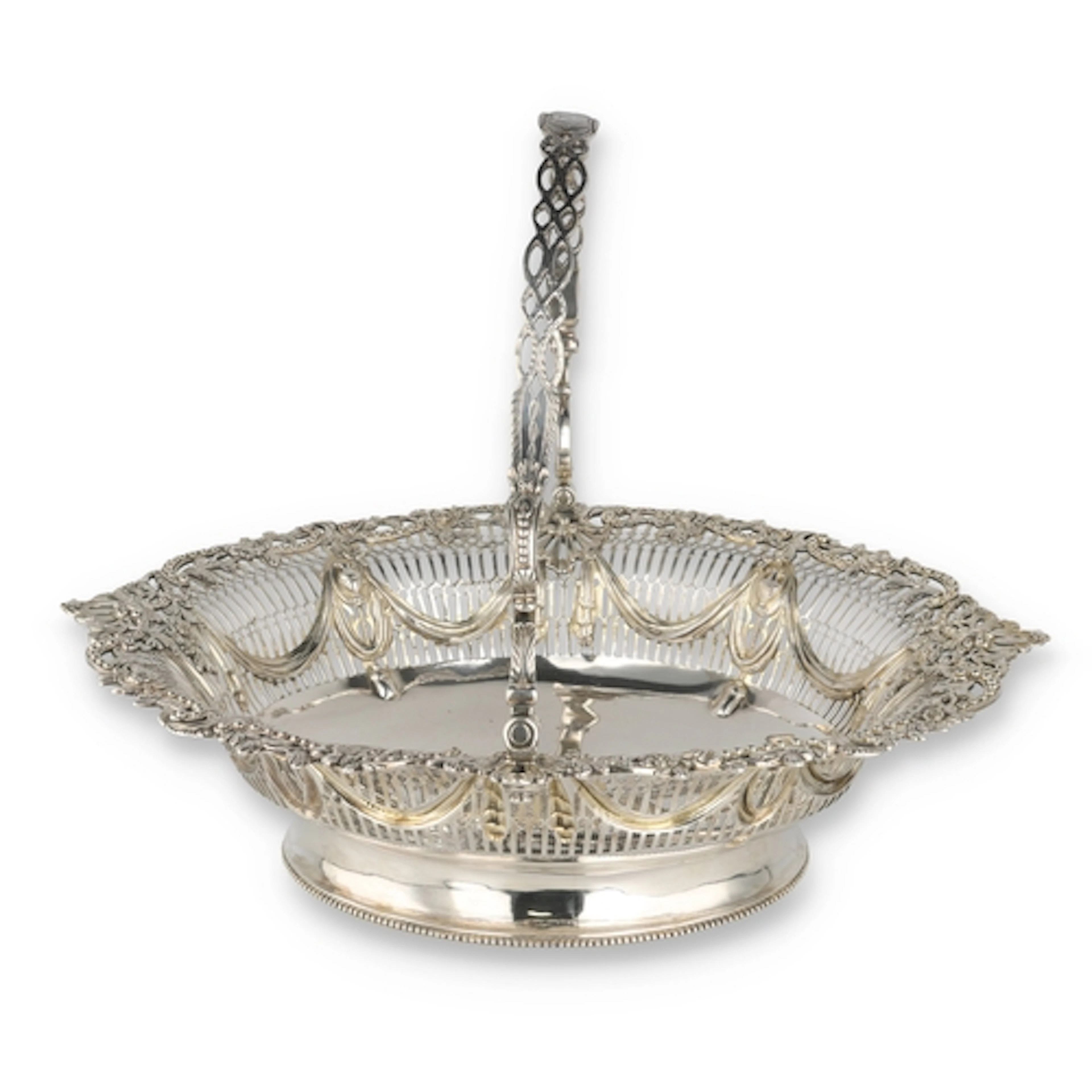 A GEORGE III SILVER SHAPED OVAL CAKE BASKET, RICHARD MEACH, ...