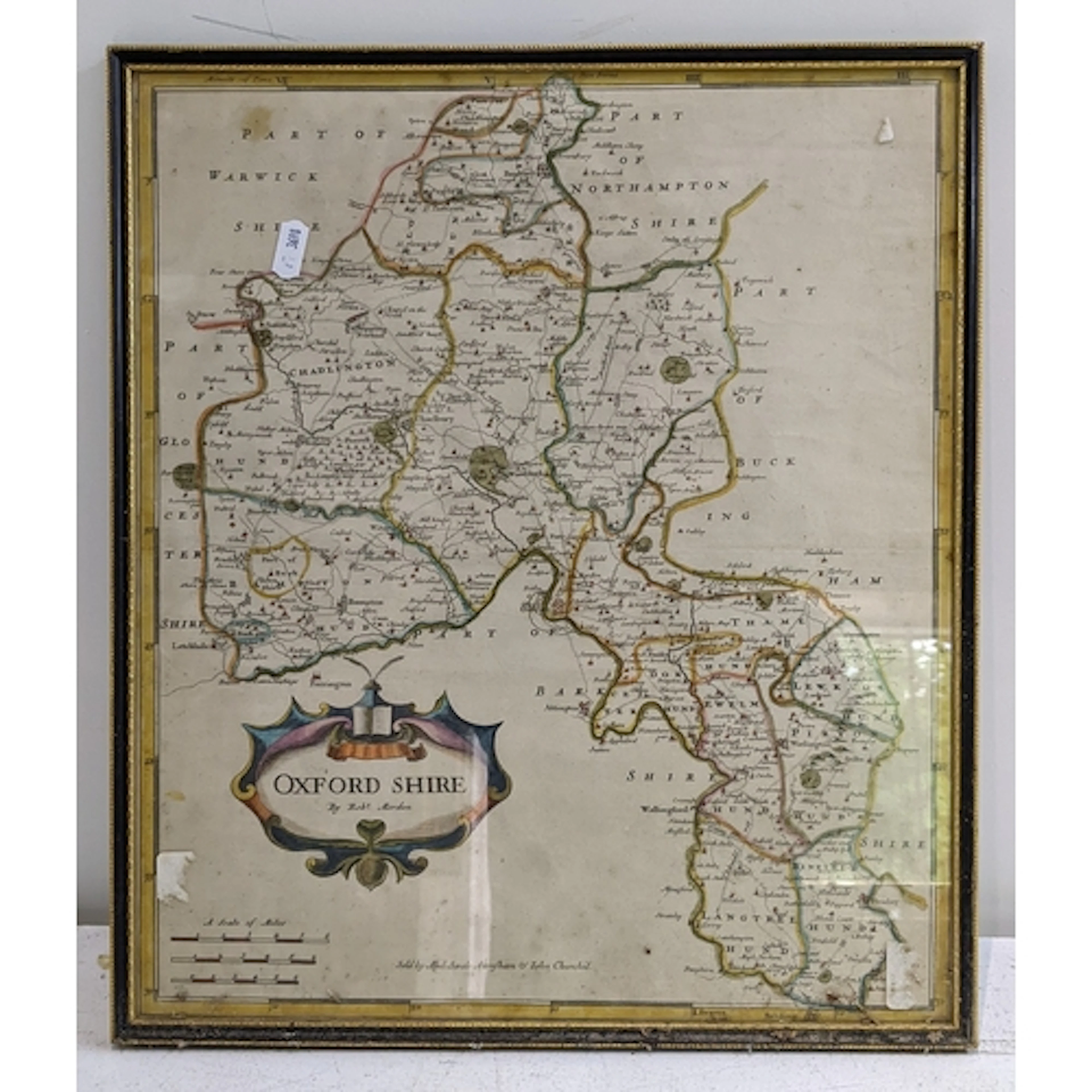 A Robert Morden framed and glazed map of Oxfordshire, 36x42 ...