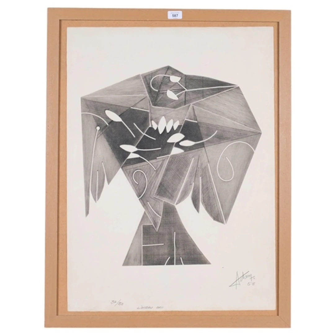 Henri Georges Adam, l'Oiseau Gris, etching, 1953, signed in ...
