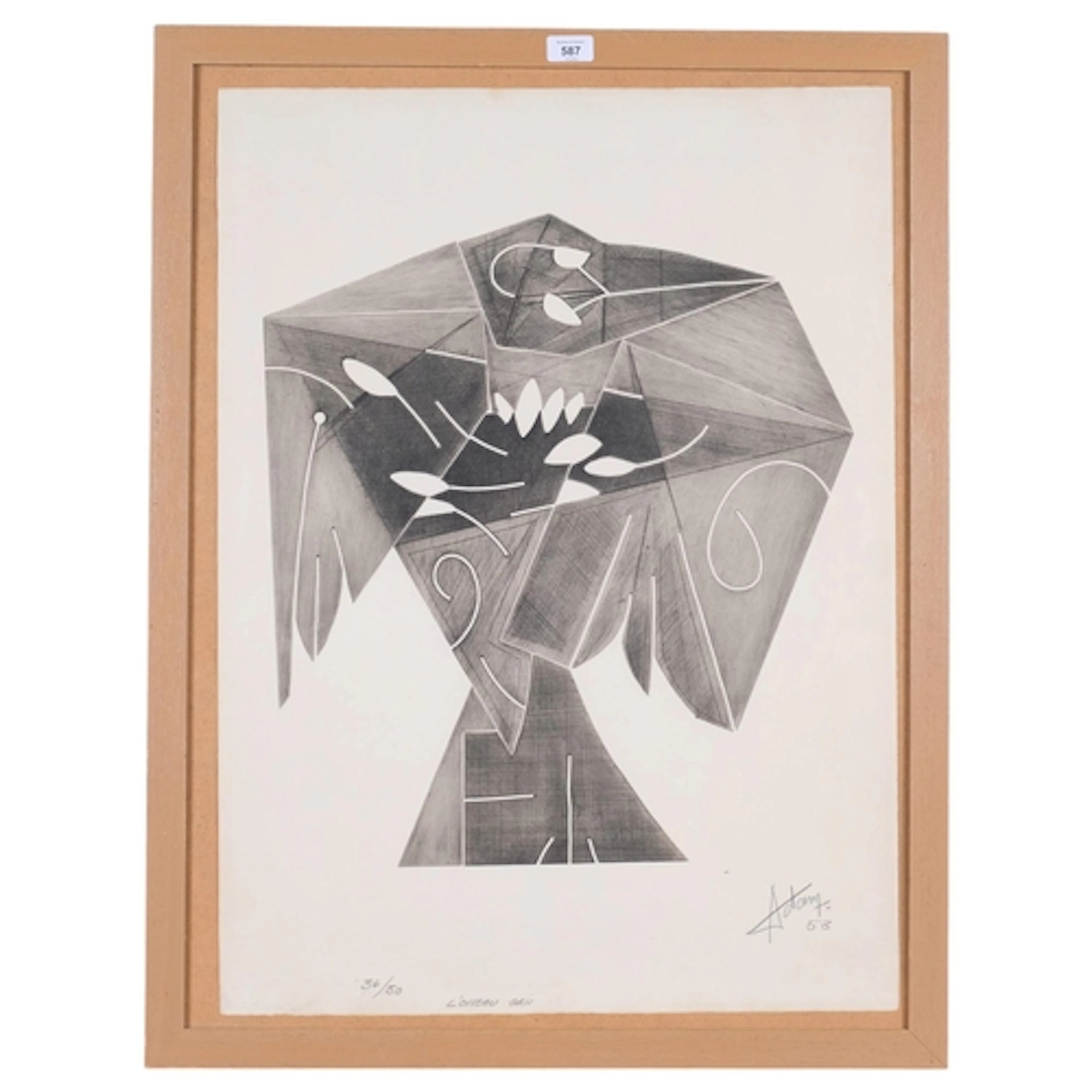 Henri Georges Adam, l'Oiseau Gris, etching, 1953, signed in ...