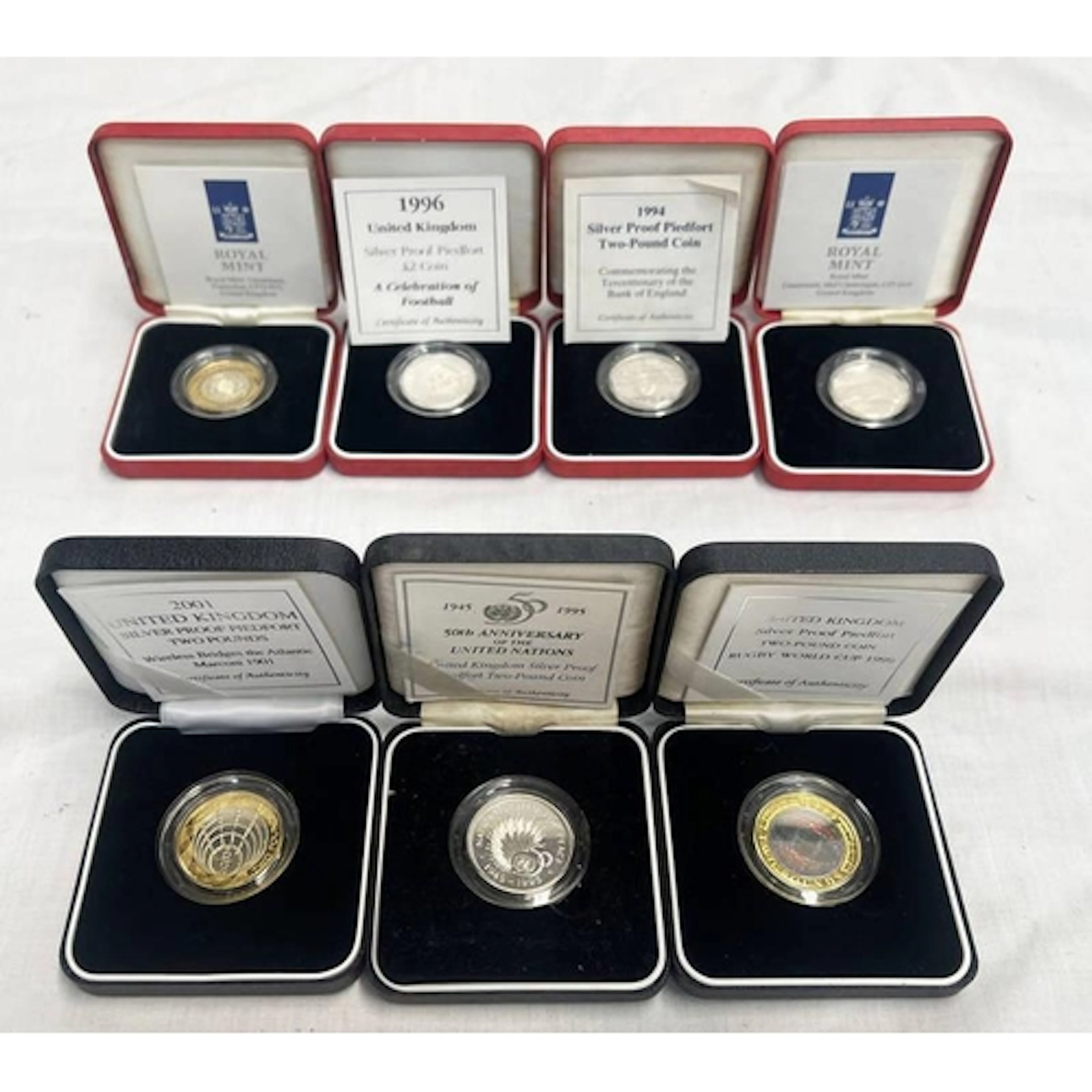 7 X UK SILVER PIEDFORT £2 COINS TO INCLUDE: 1994 TERCENTENAR...