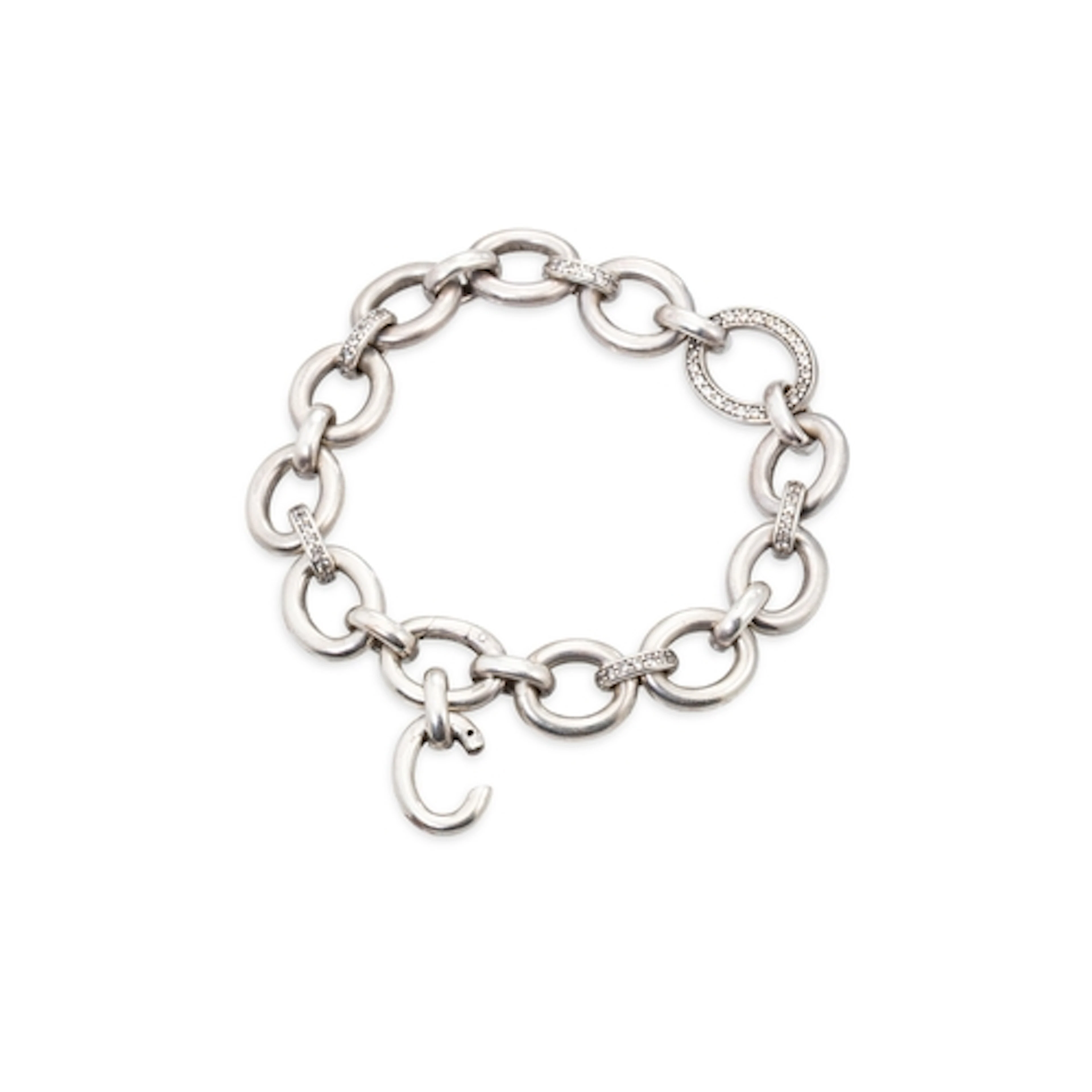 A STERLING SILVER (.925) OPEN LINK BRACELET, clasp damaged, ...