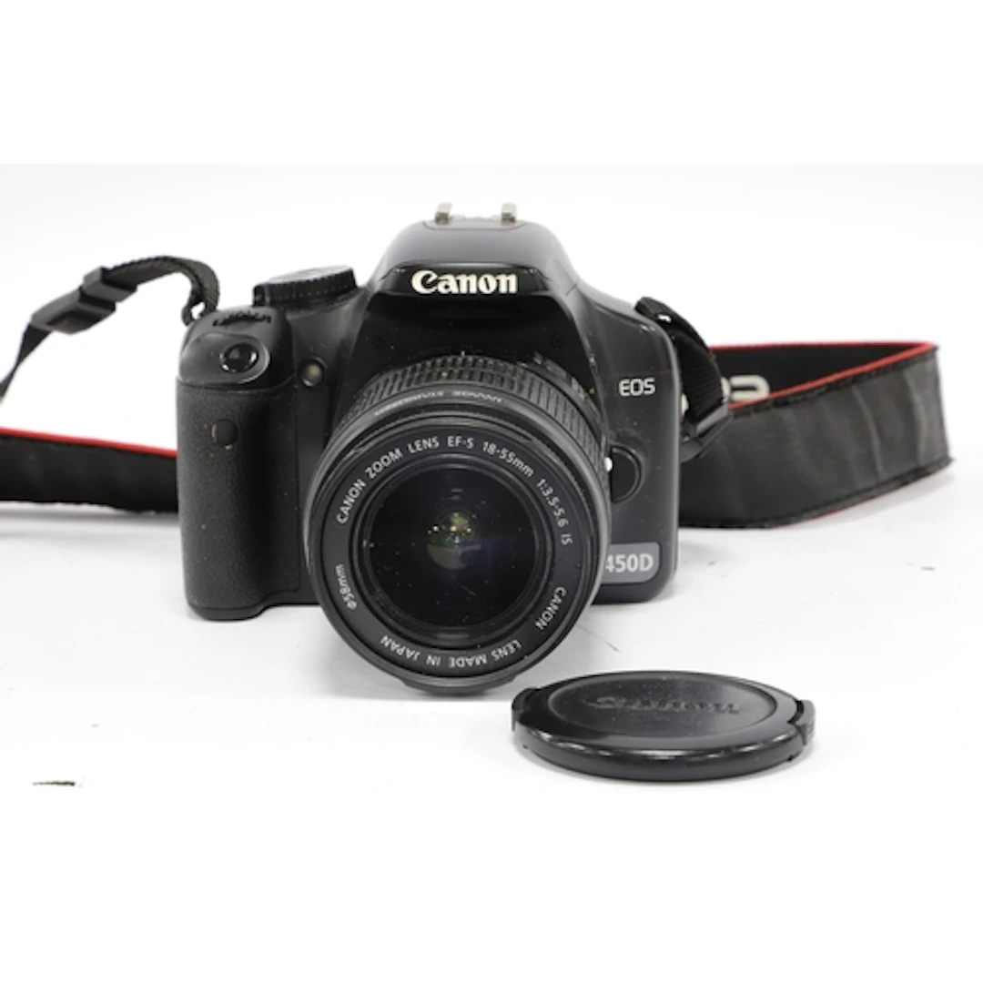 Canon EOS 450D DSLR Camera with attached Canon EF-S 18-55mm ...