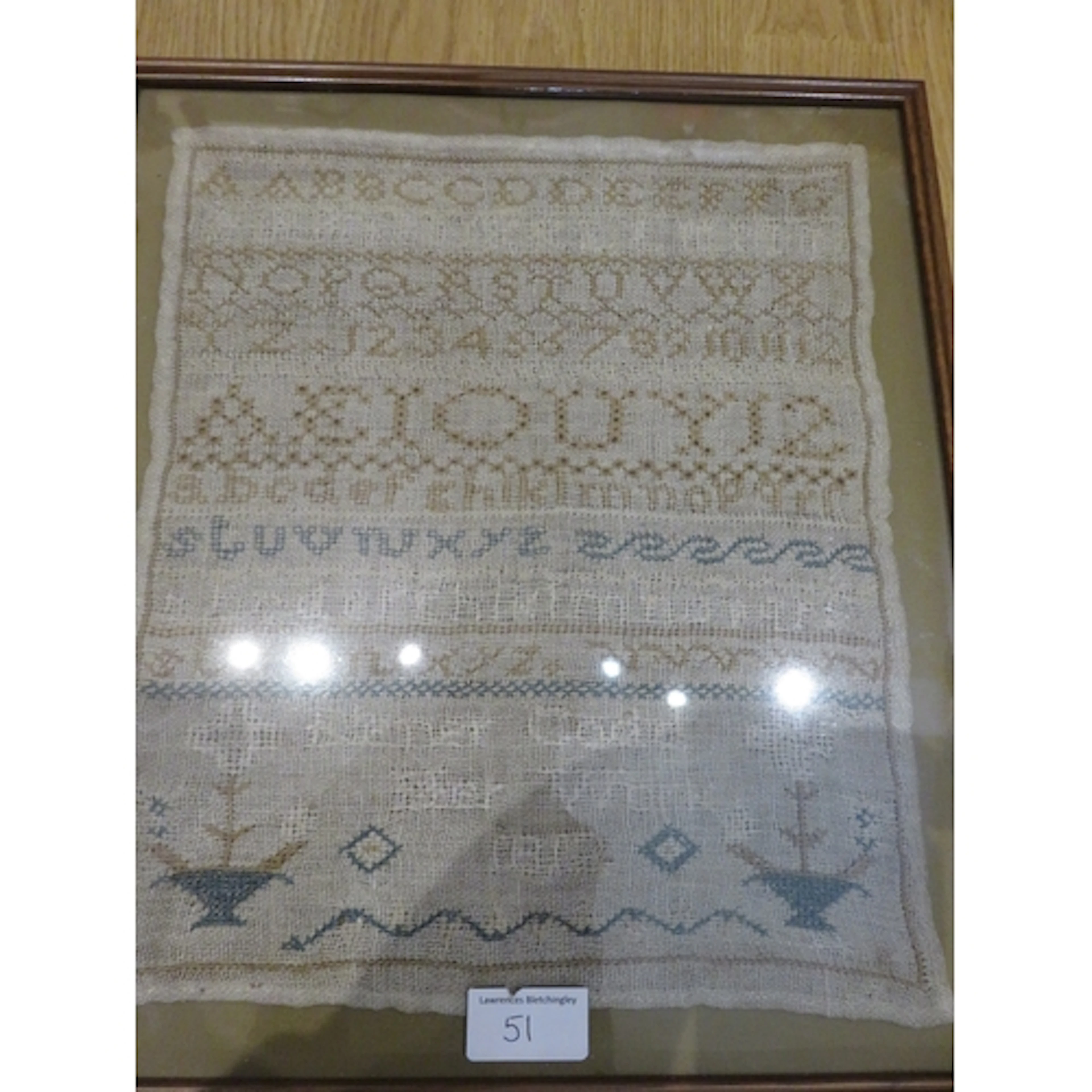 George III needlework sampler, of alphabet and numerical des...