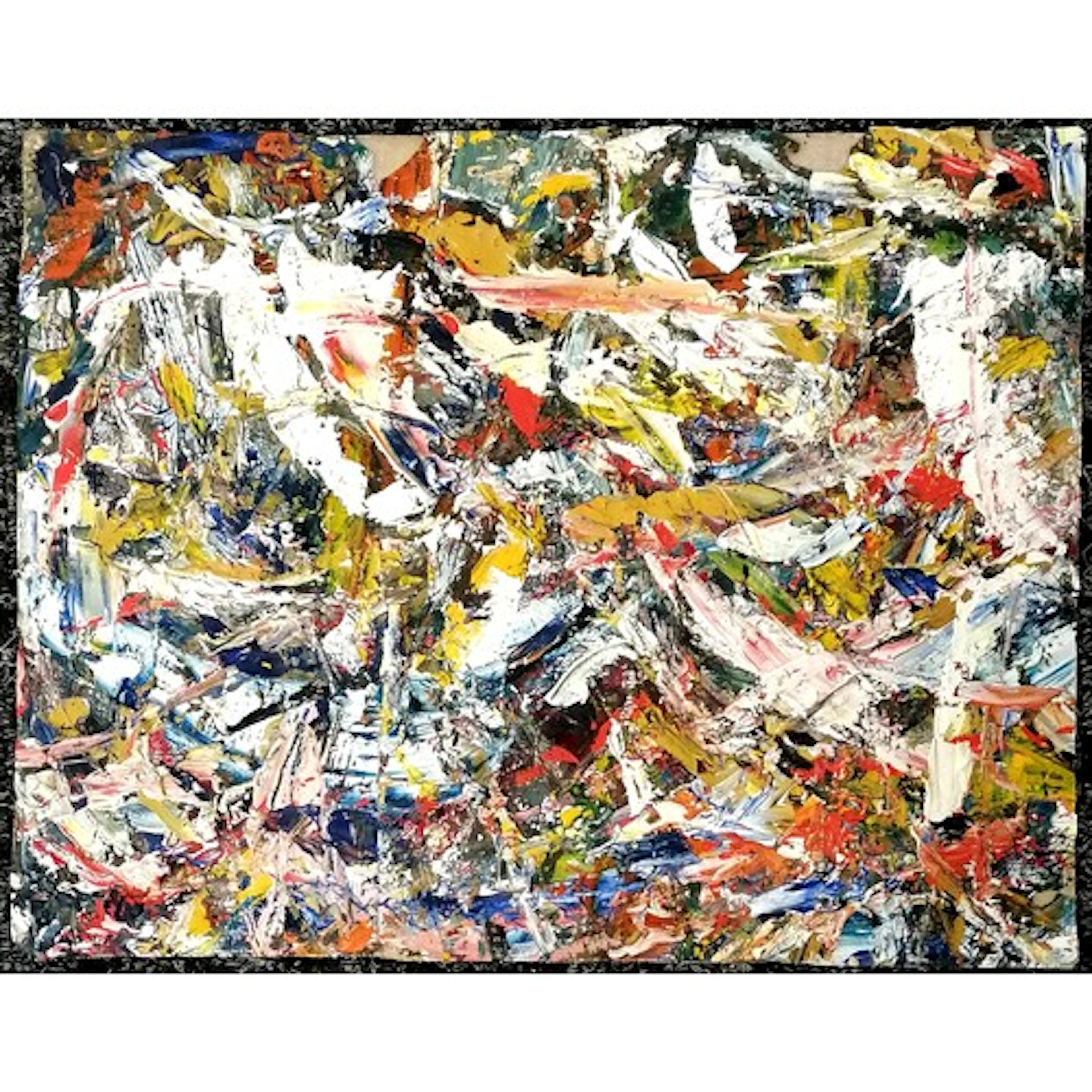 Mid Century abstract oil painting on canvas unsigned annotat...