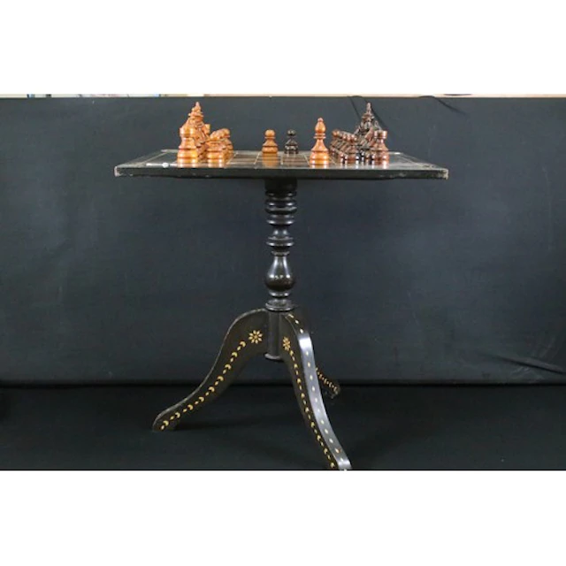 20th century painted games table, having chess board to top,...