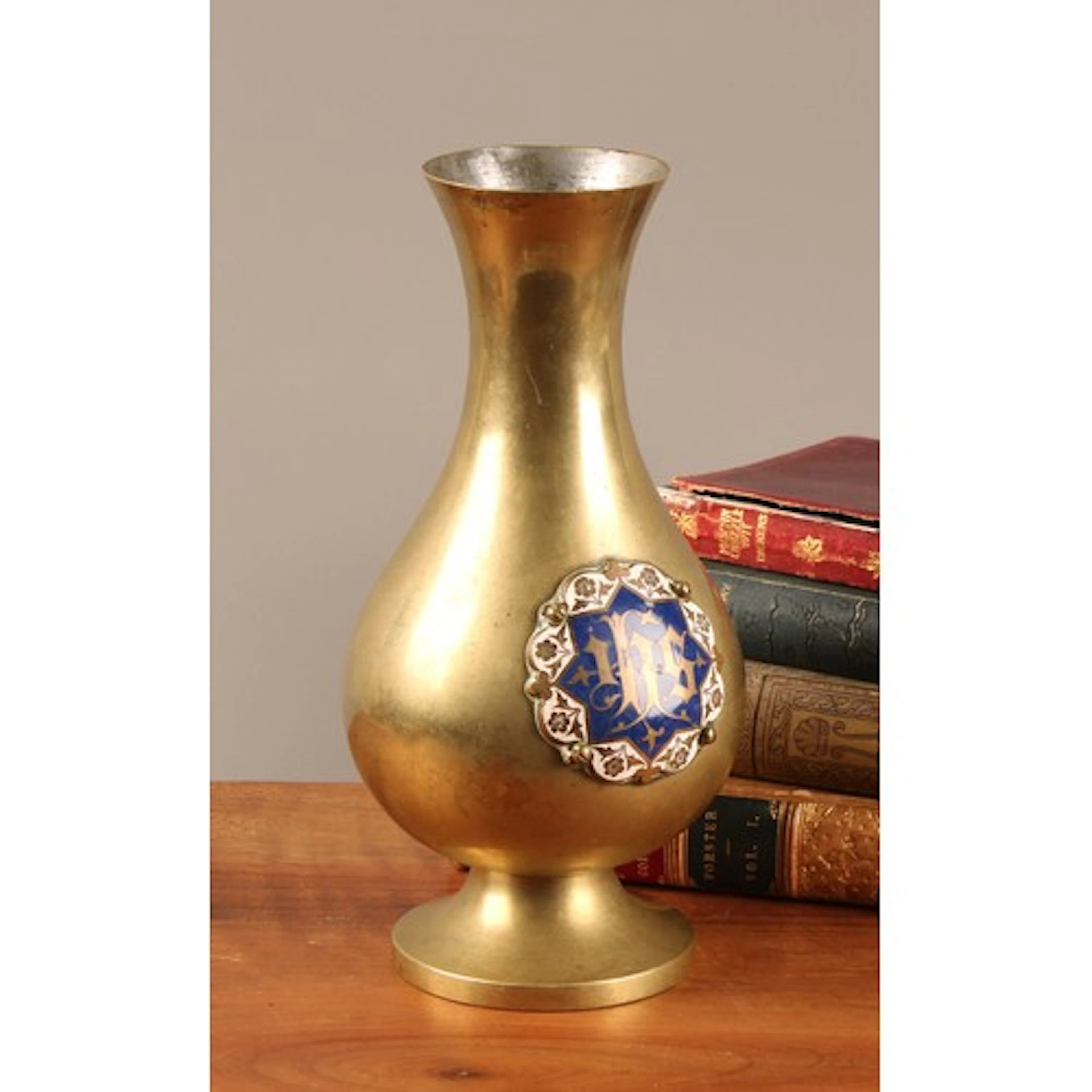 A Victorian Gothic Revival enamel mounted brass baluster alt...
