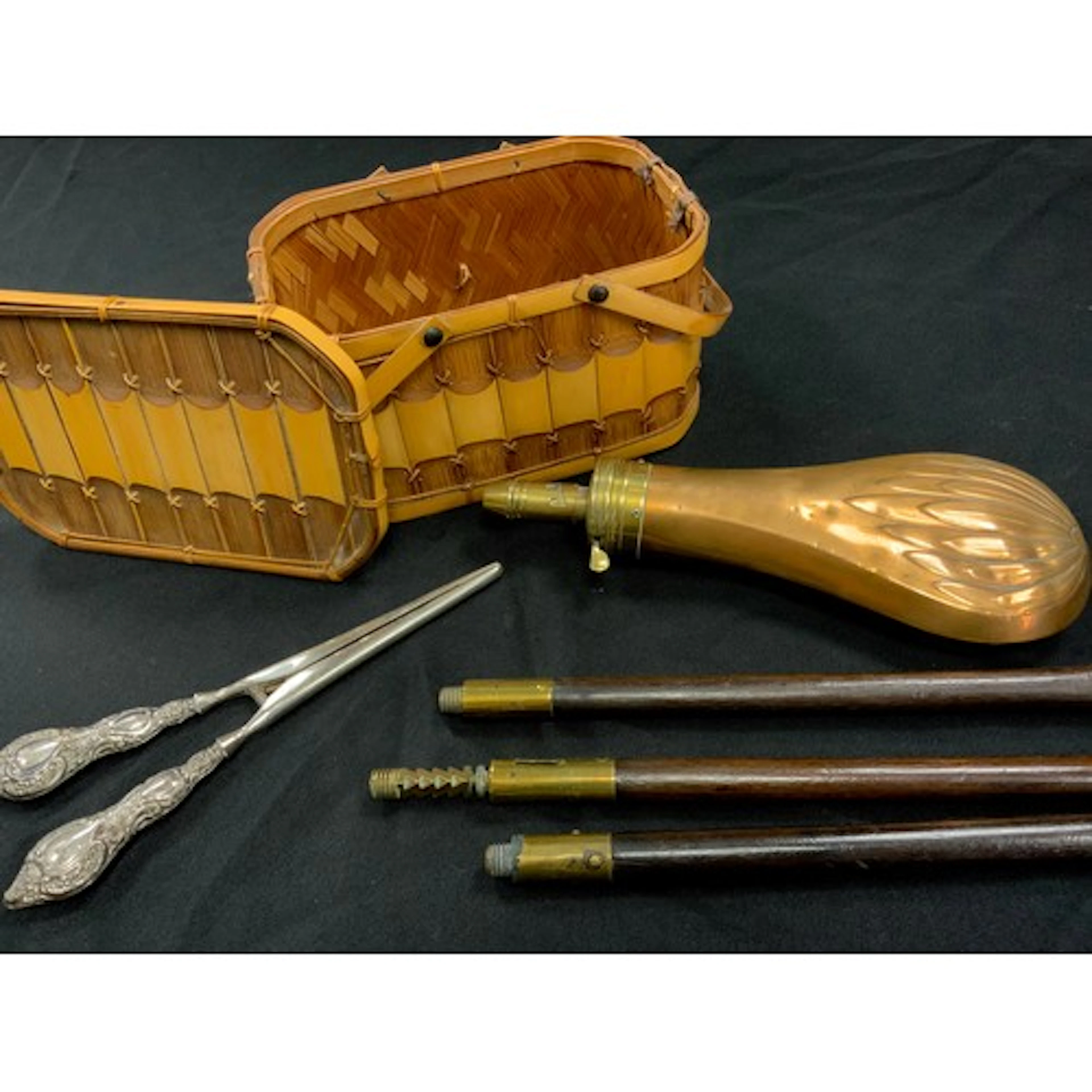 Boxes & Objects - a 19th century copper powder flask; a pair...
