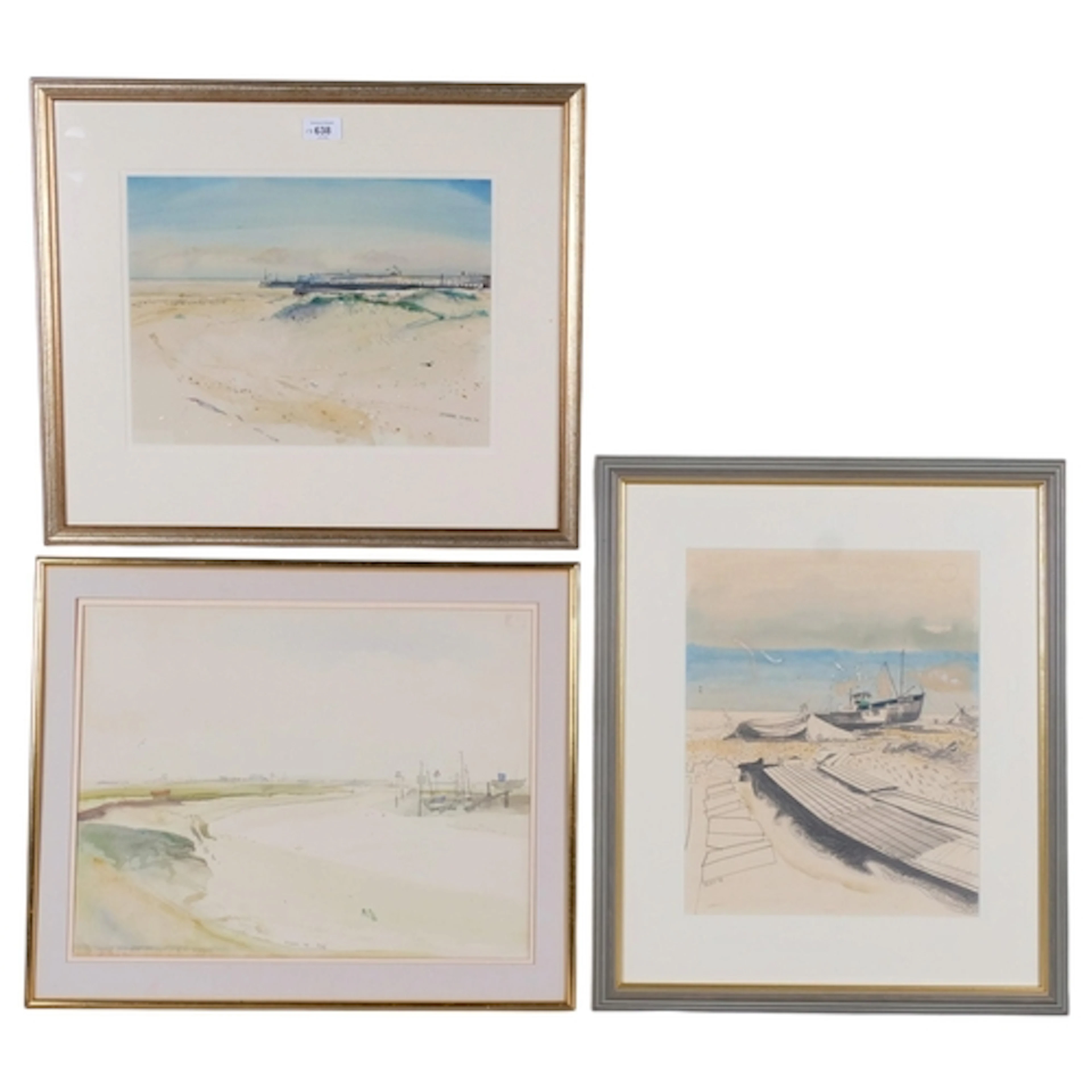 G Miles, 3 views of Camber and Rye, watercolours, 2 dated 19...