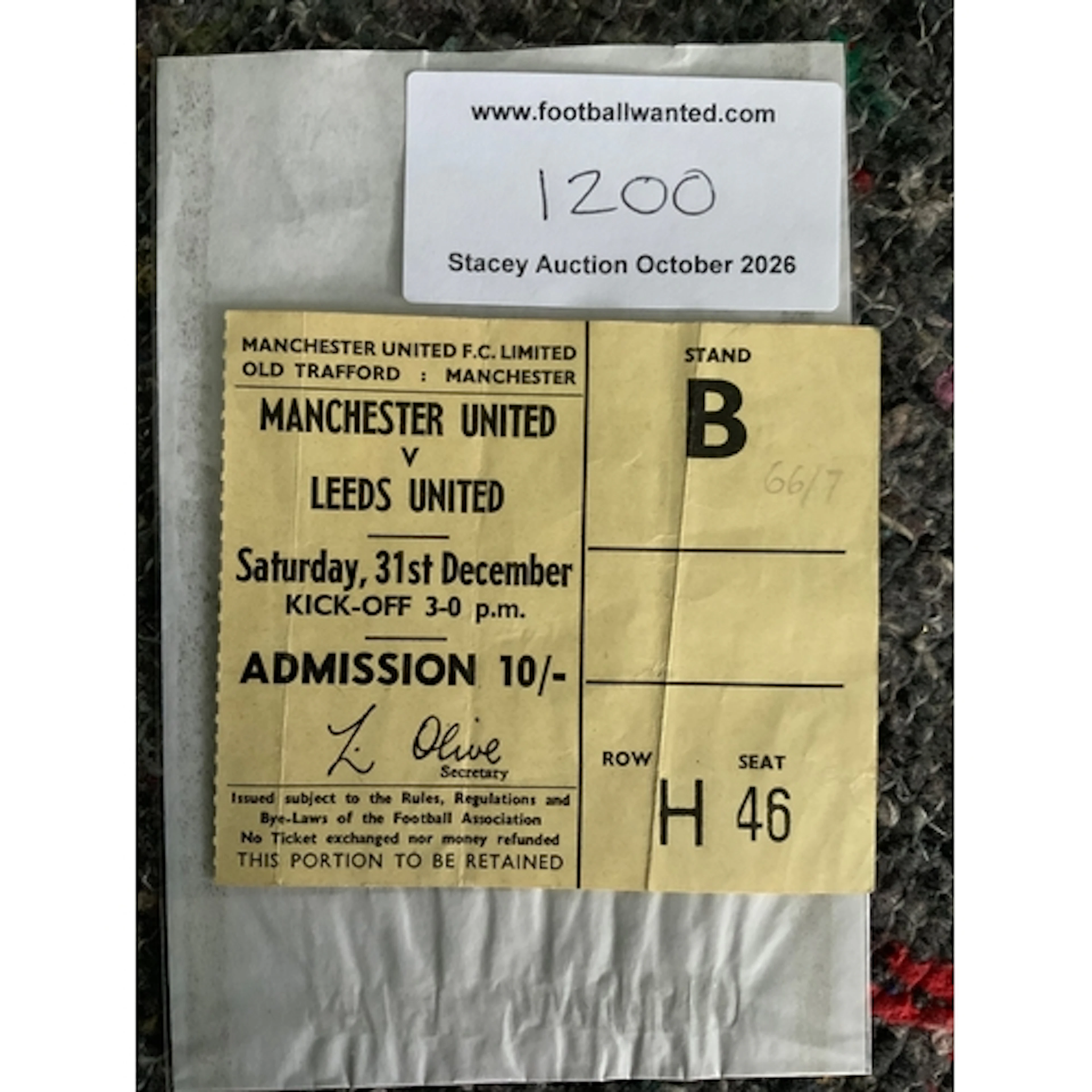 1966/67 Manchester United v Leeds Utd Football Ticket: Good ...