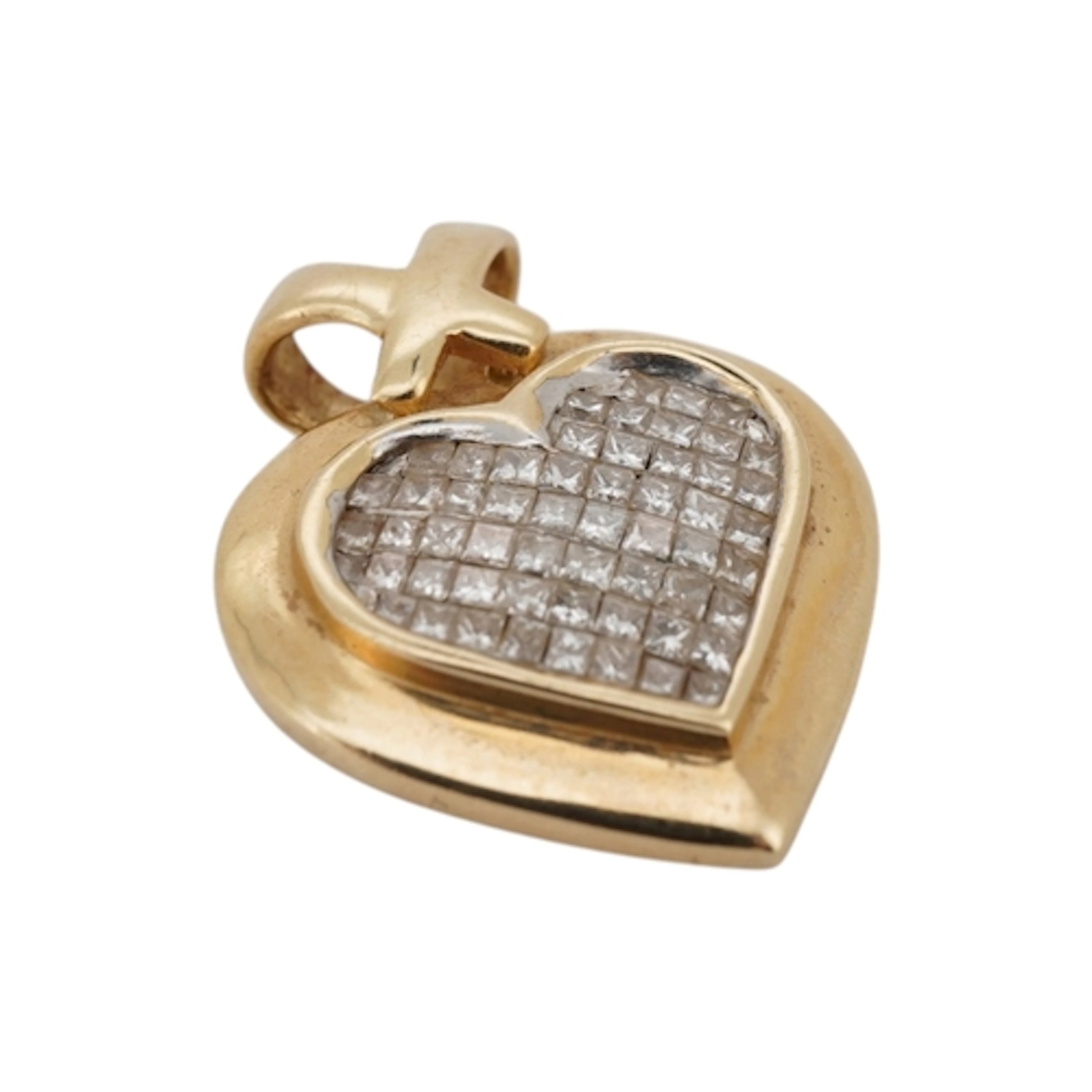 A gold and diamond pendant, designed as a heart, invisibly-s...