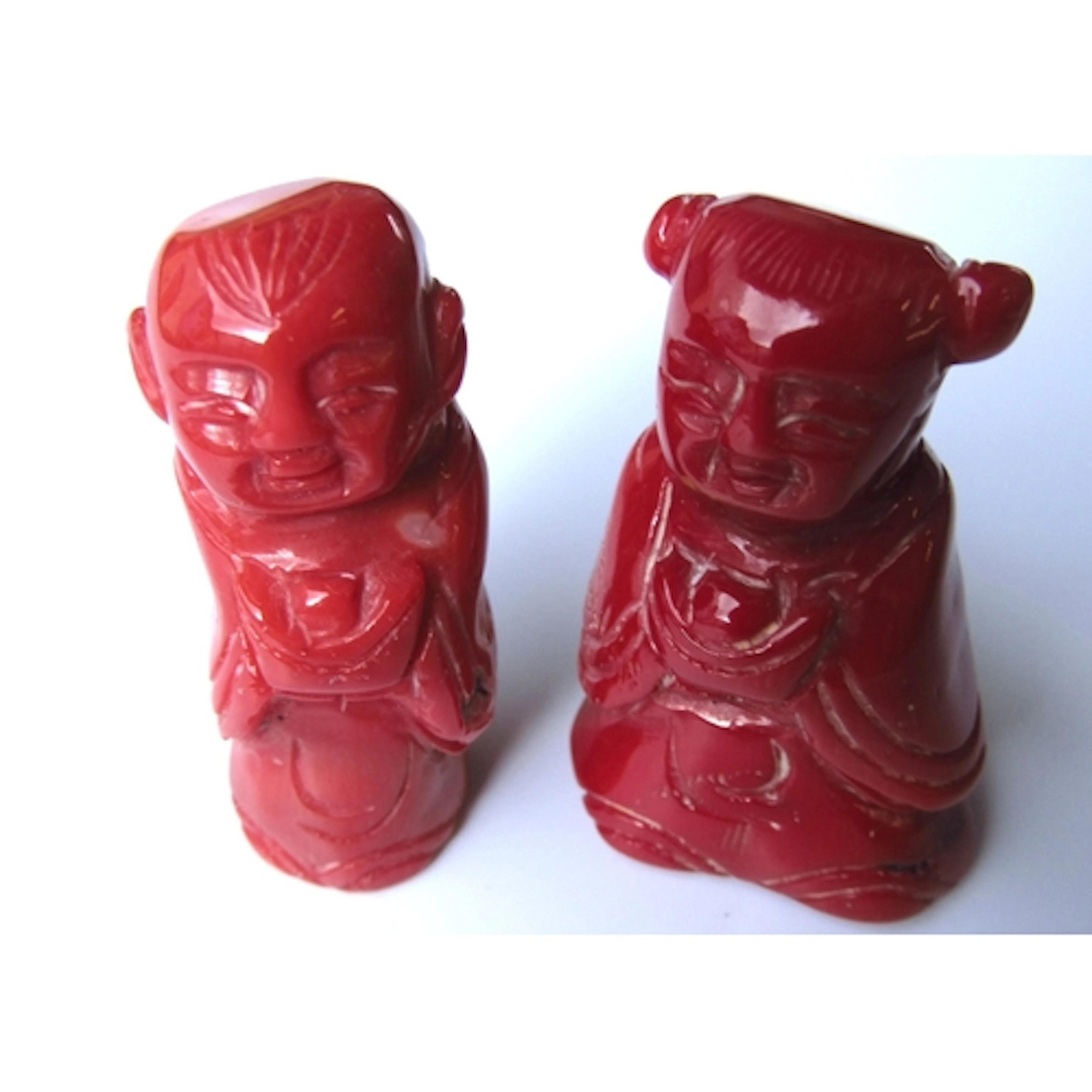 Two Oriental Carved Red Coral Figures Each Approximately 4cm...