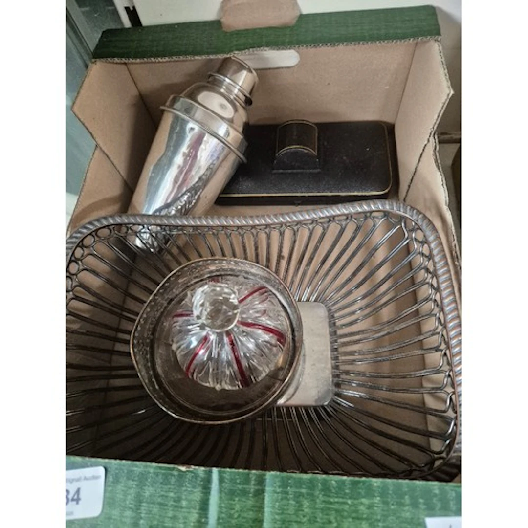 Old Sheffield plate bread basket and wine coaster, a plated ...