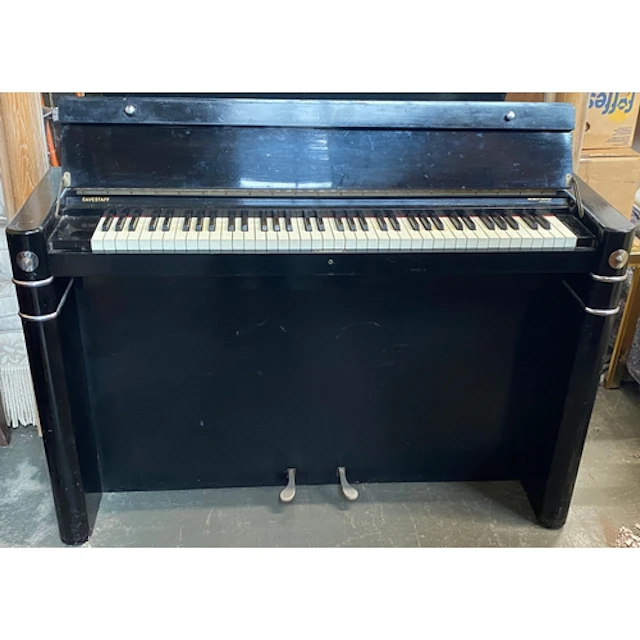 An Art Deco Eavestaff ebonised and chrome upright piano , 13...