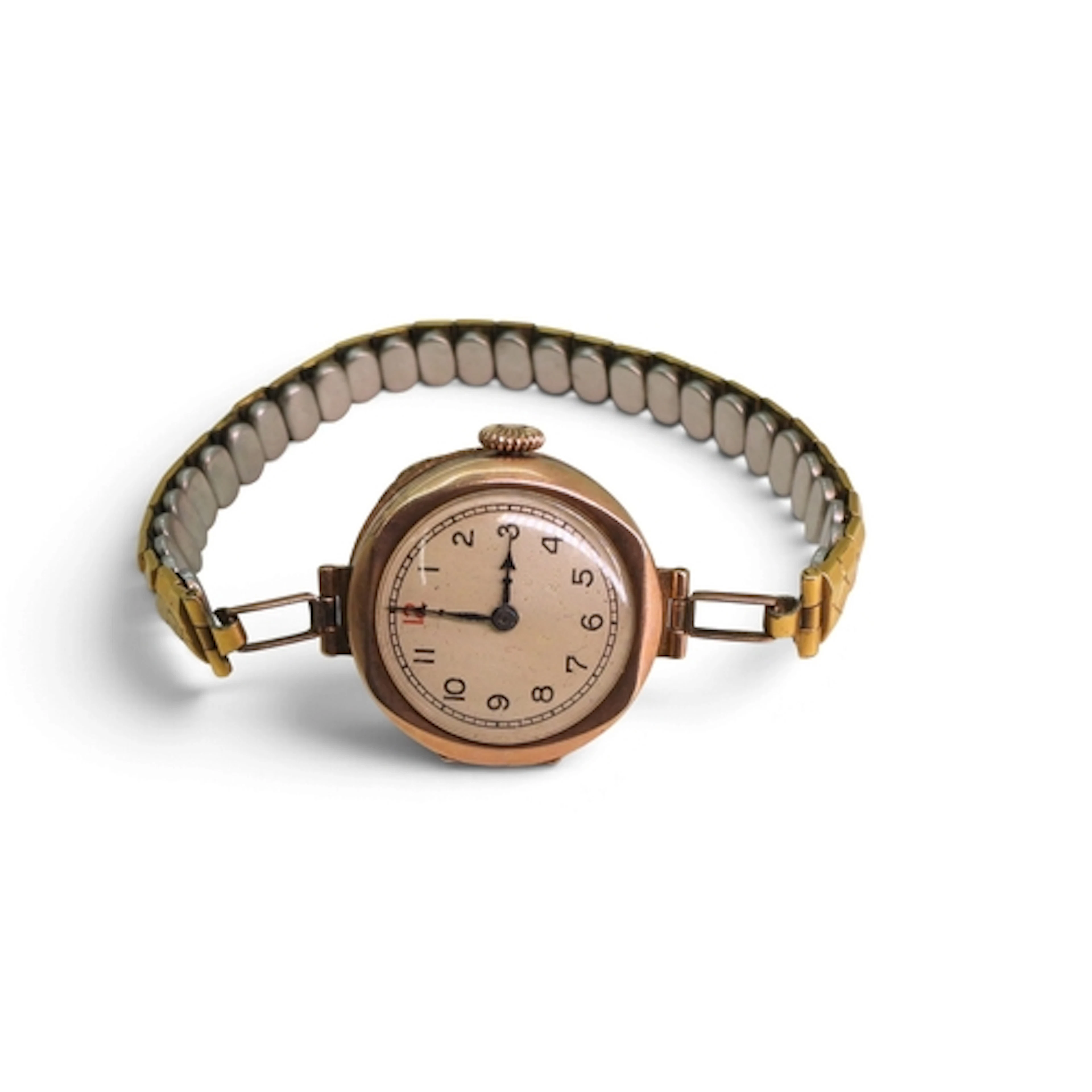 A 9ct gold cased ladies watch with a gold plated strap, weig...