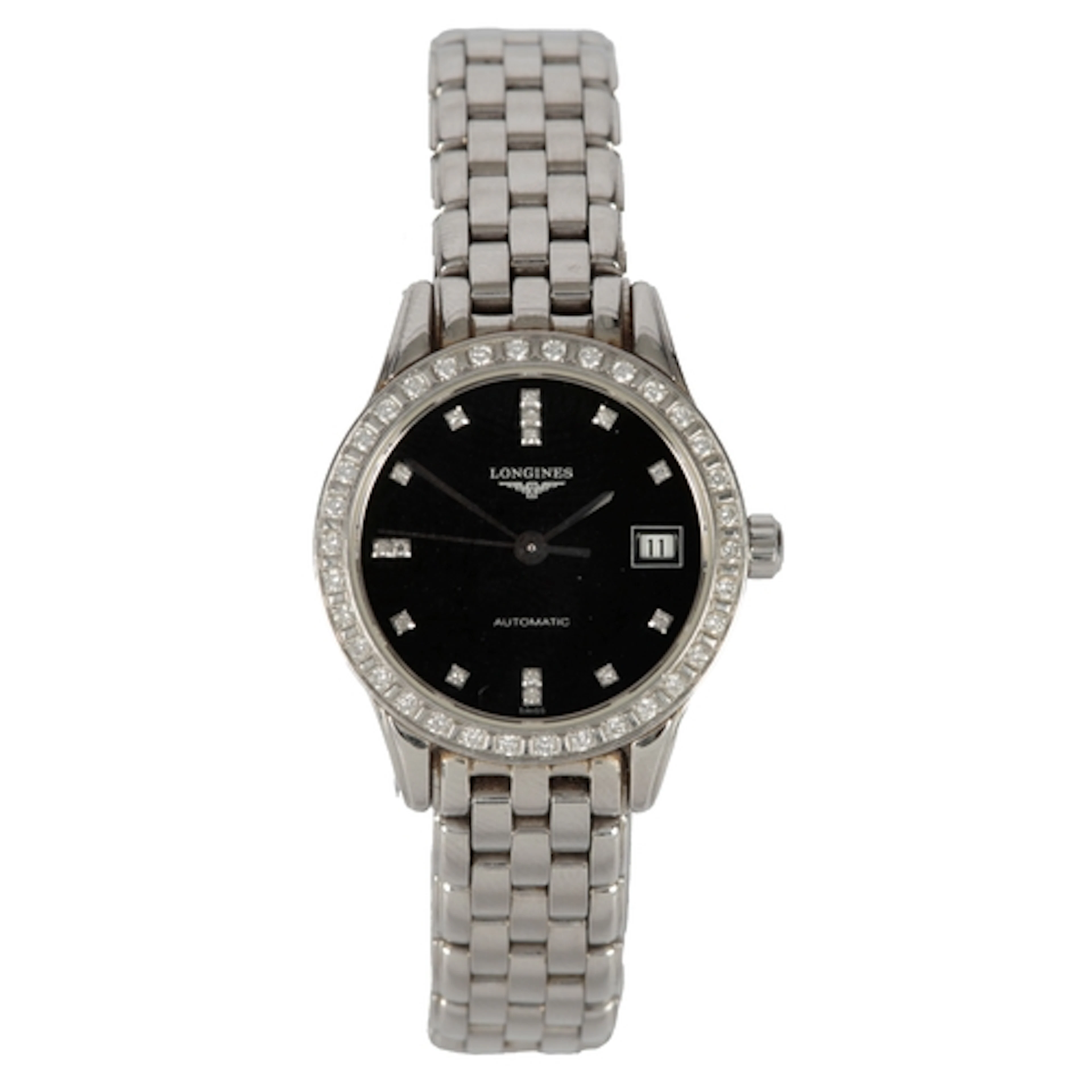A lady's stainless steel and diamond set Longines Flagship a...