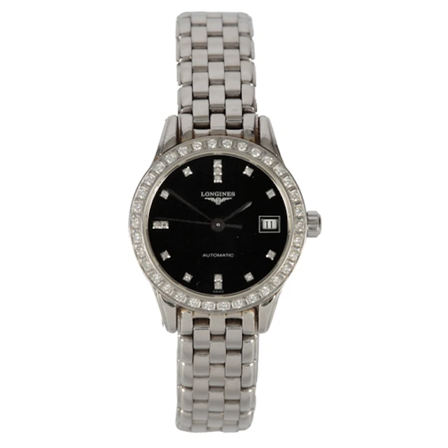 A lady's stainless steel and diamond set Longines Flagship a...