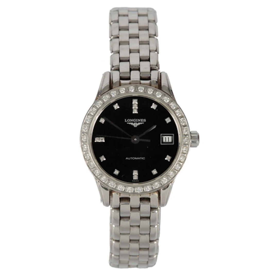 A lady's stainless steel and diamond set Longines Flagship a...