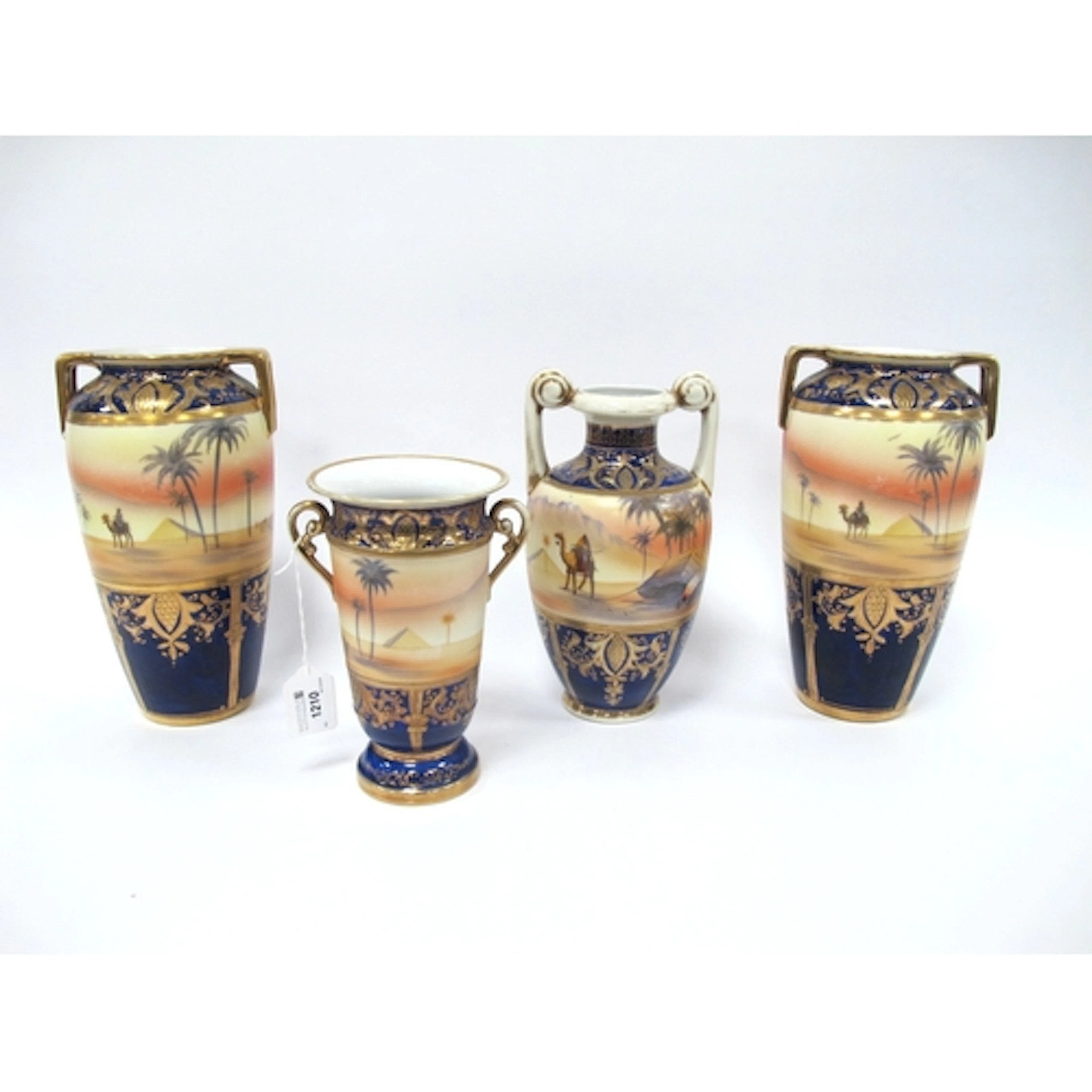 A Group of Four 1930s Japanese Noritake Porcelain Vases, han...