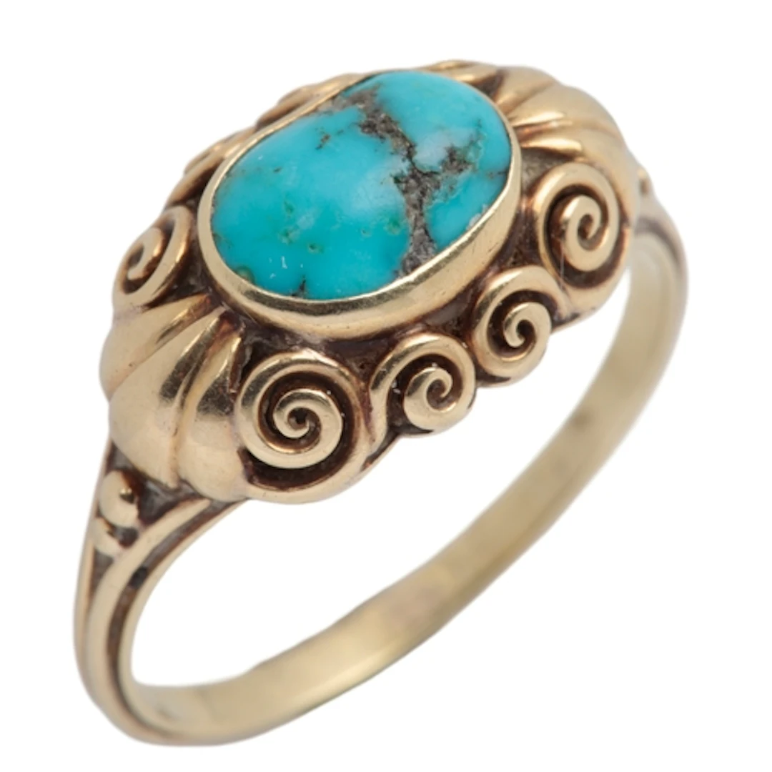 A gold and turquoise ring, early 20th century, collet-set wi...