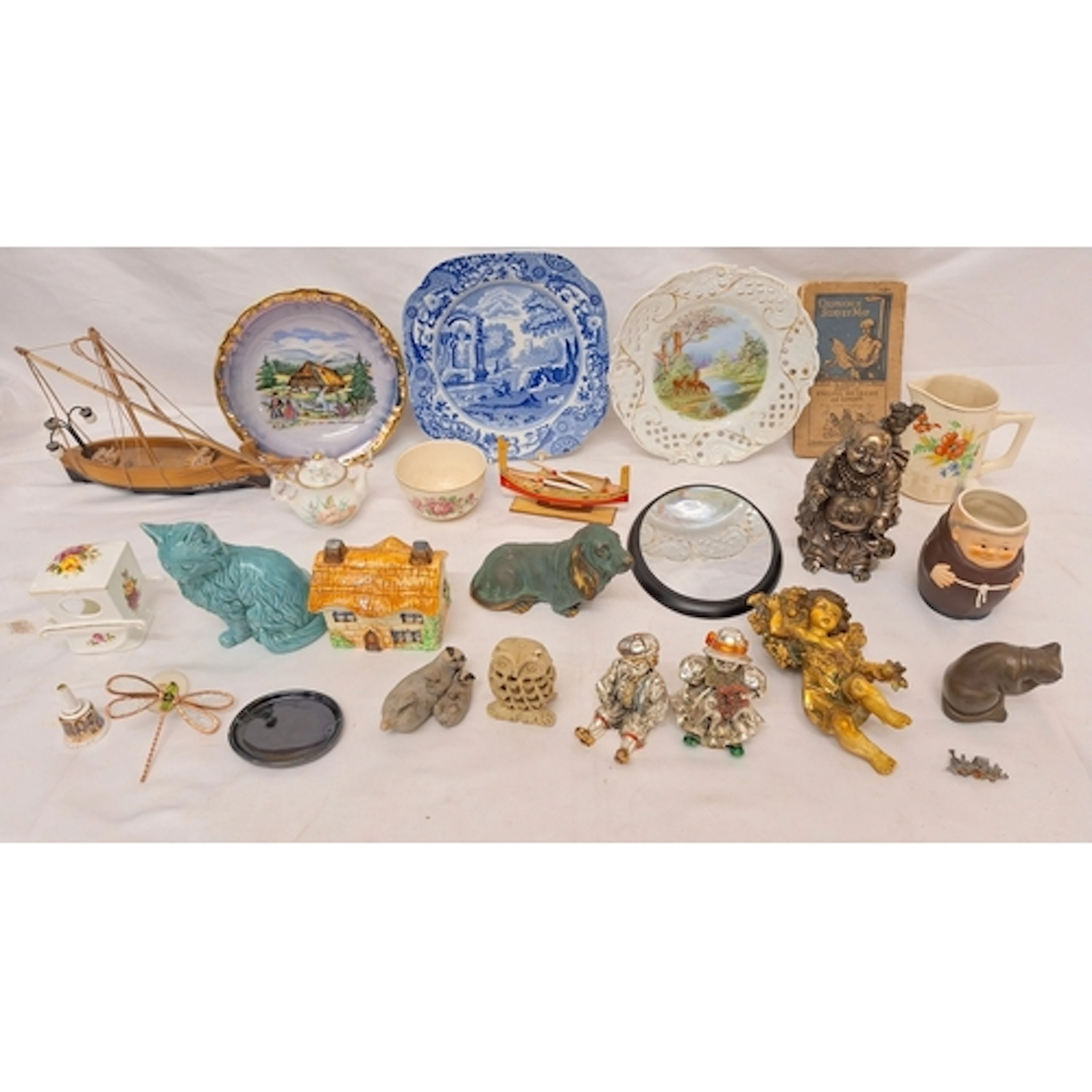 Fine Bone China Country Cottage sedan chair, Goebel monk mug...