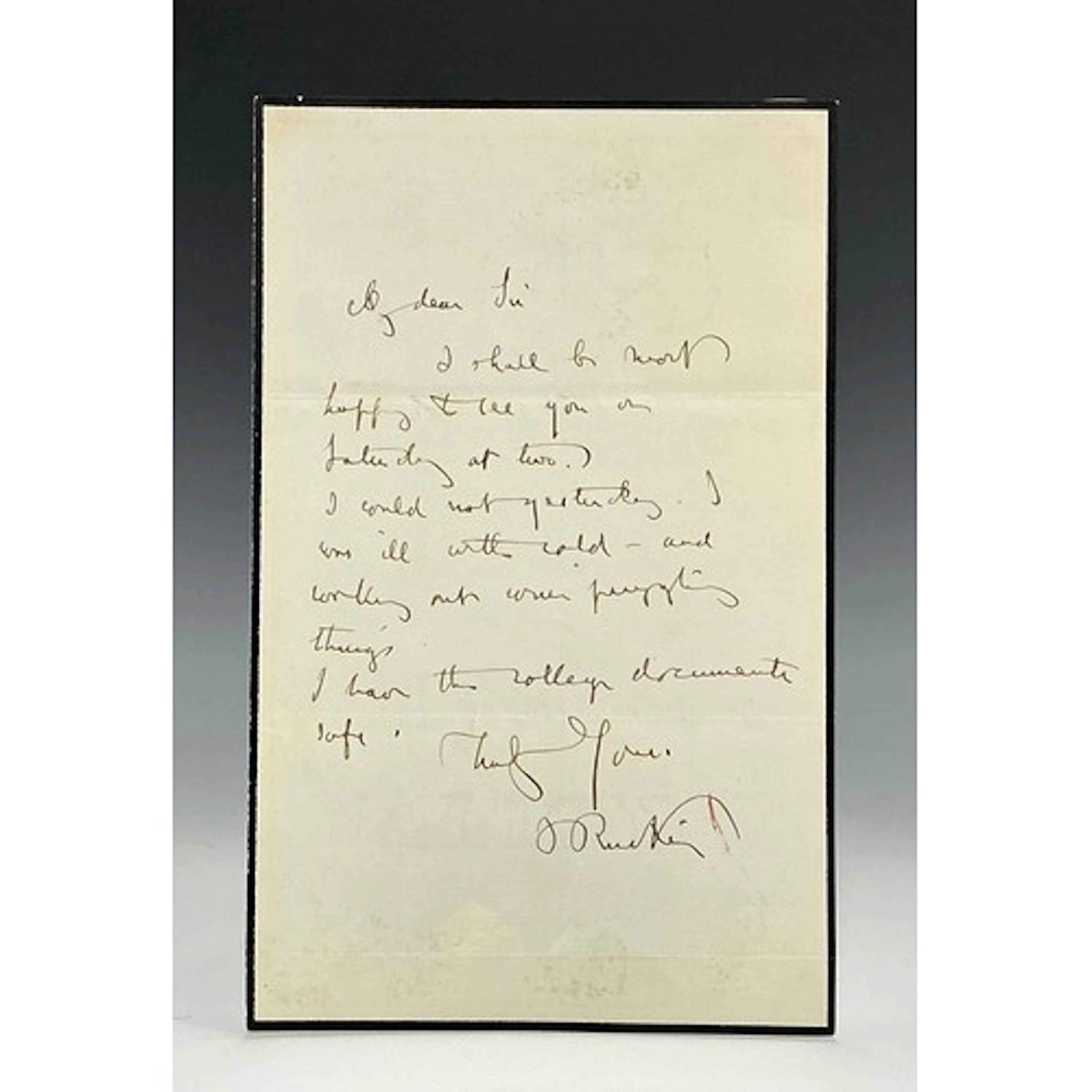 John Ruskin (1819-1900), an Autograph letter signed, 'J. Rus...