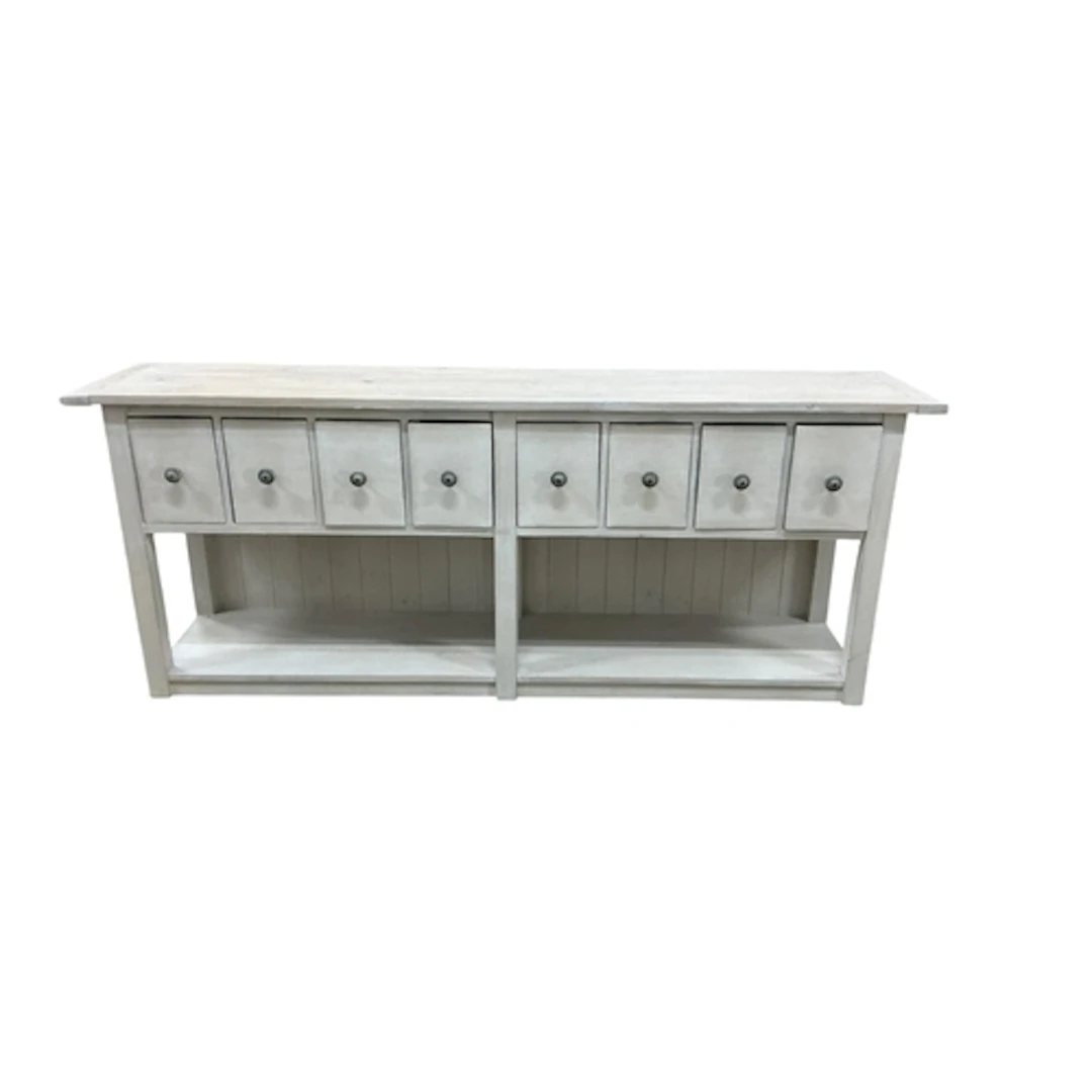 A modern painted 8 drawer low dresser, width 206cm, depth 45...