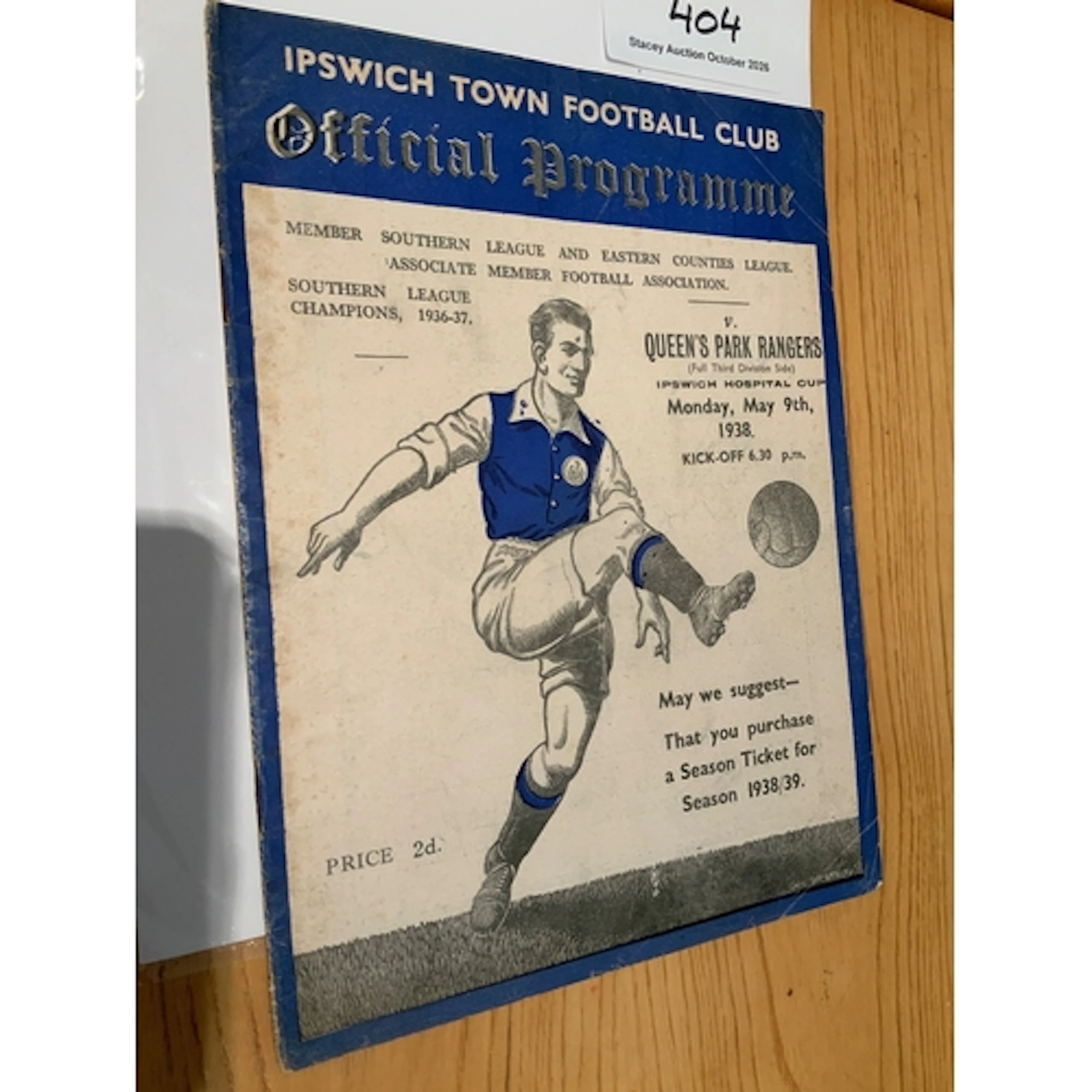 37/38 Ipswich Town v QPR Hospital Cup Football Programme: Da...