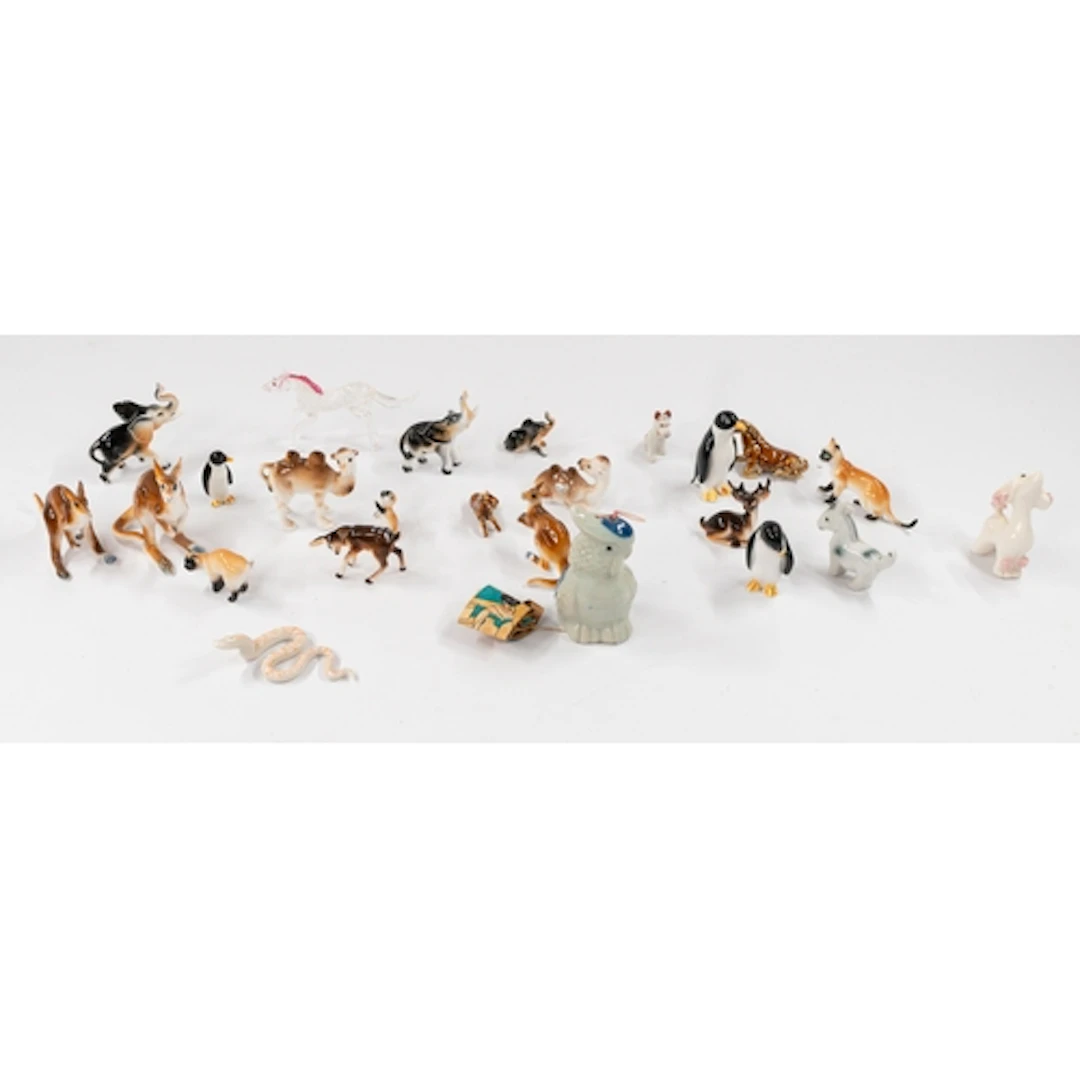 Ceramics: Twenty-three miniature ceramic figures of animals ...