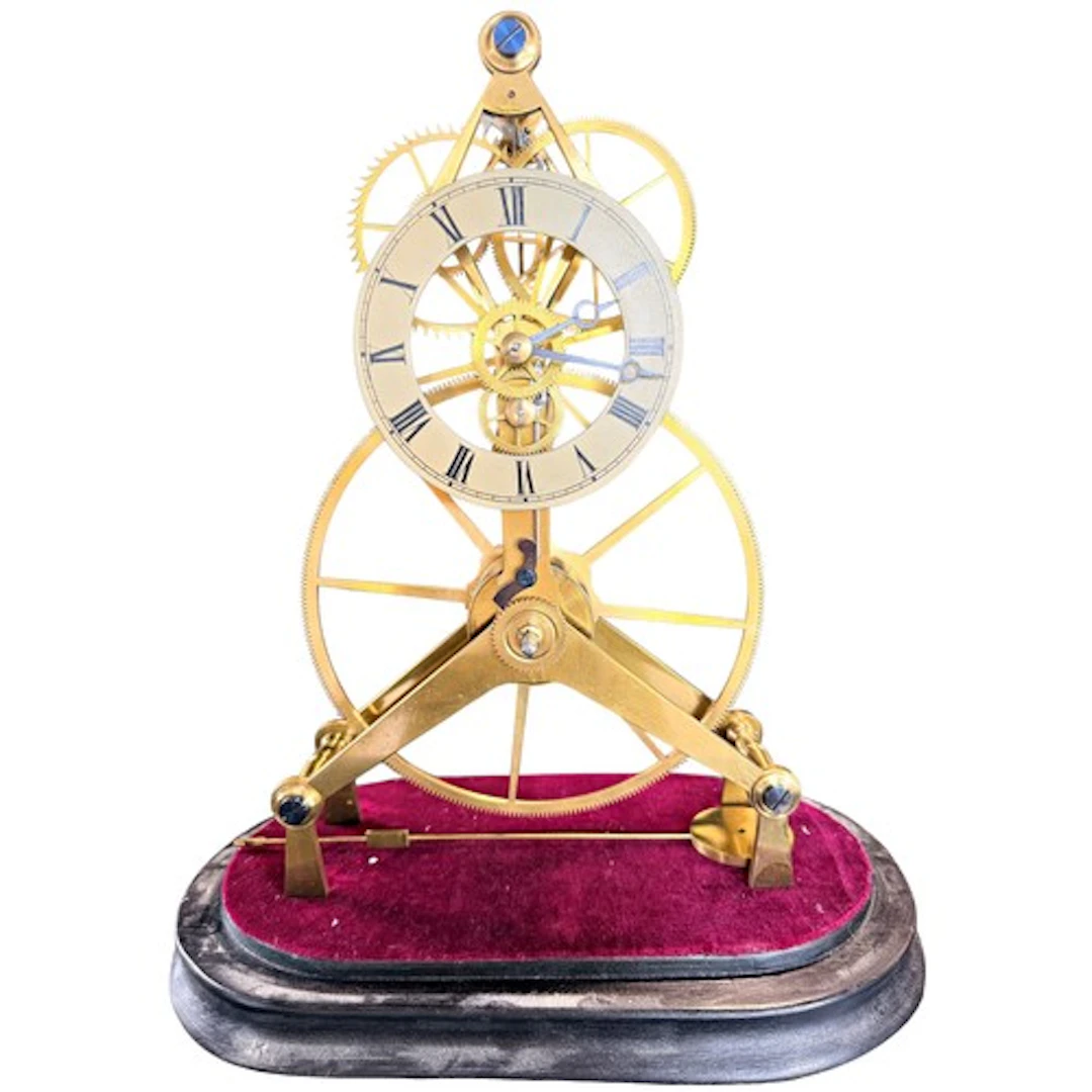 A 20th century brass 'Great Wheel' skeleton timepiece, after...