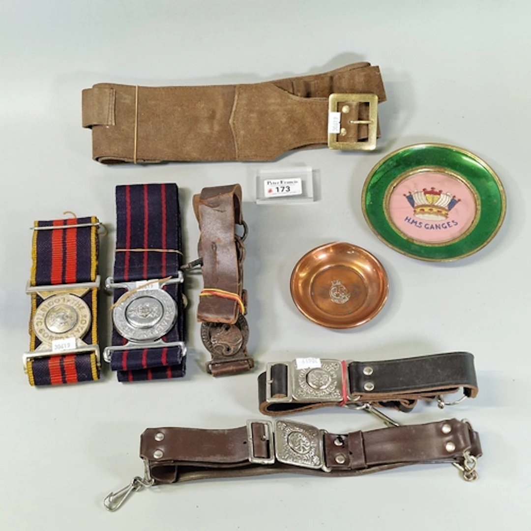 Collection of belts, including Royal Army Ordnance Corps, Ro...