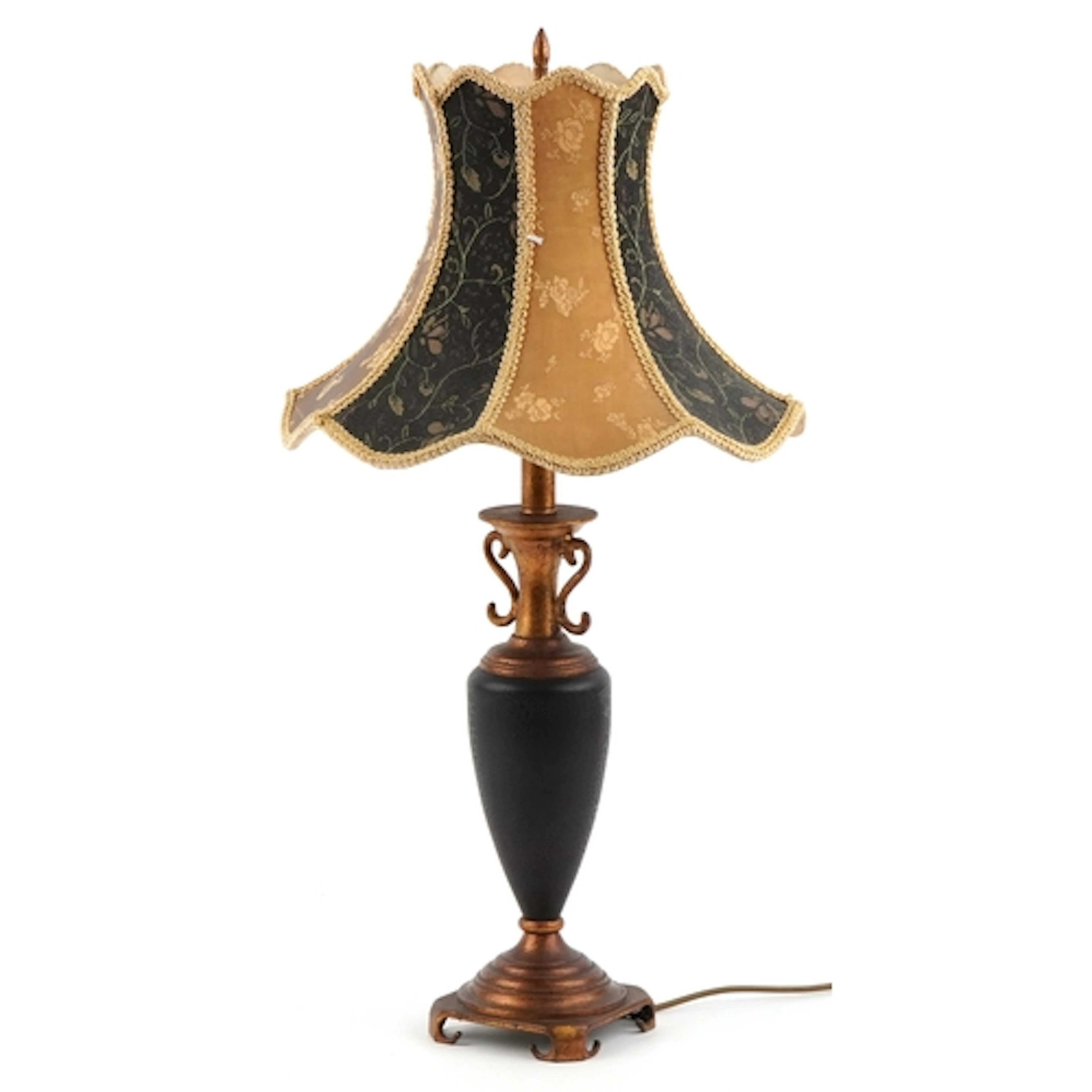 Ornate bronzed metal table lamp with embroidered silk lined ...