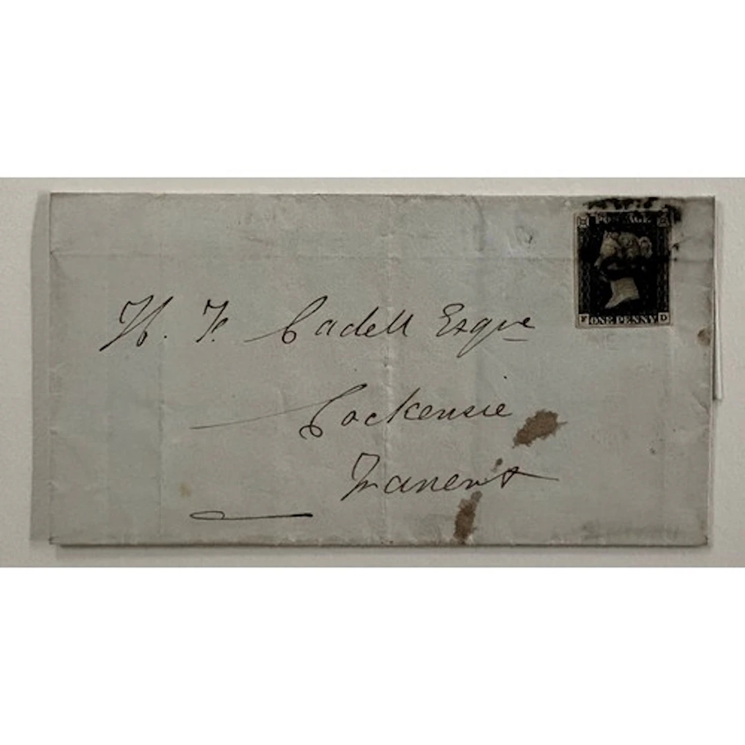 1d black on cover entire dated 02-03-1841 tied by a black Ma...