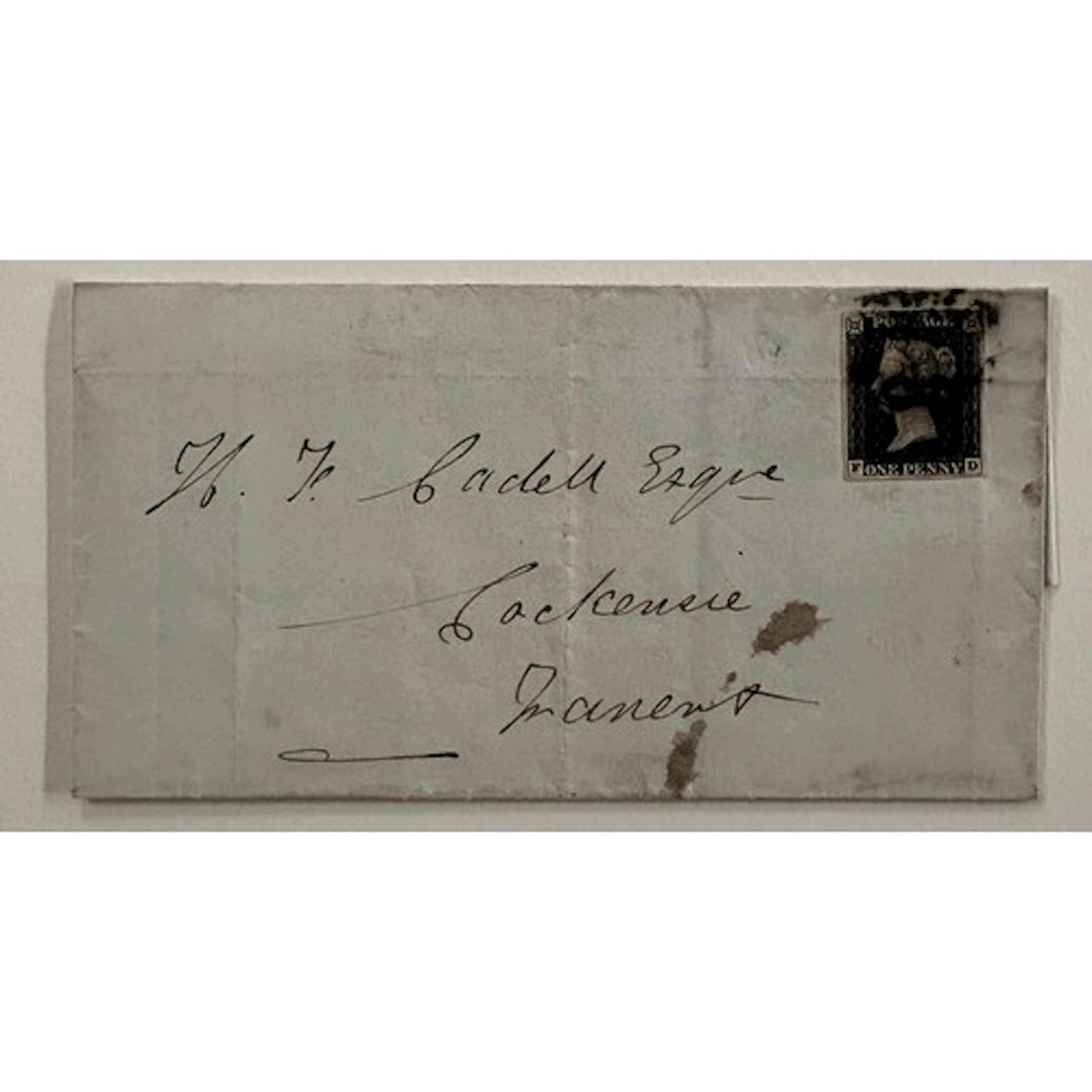 1d black on cover entire dated 02-03-1841 tied by a black Ma...
