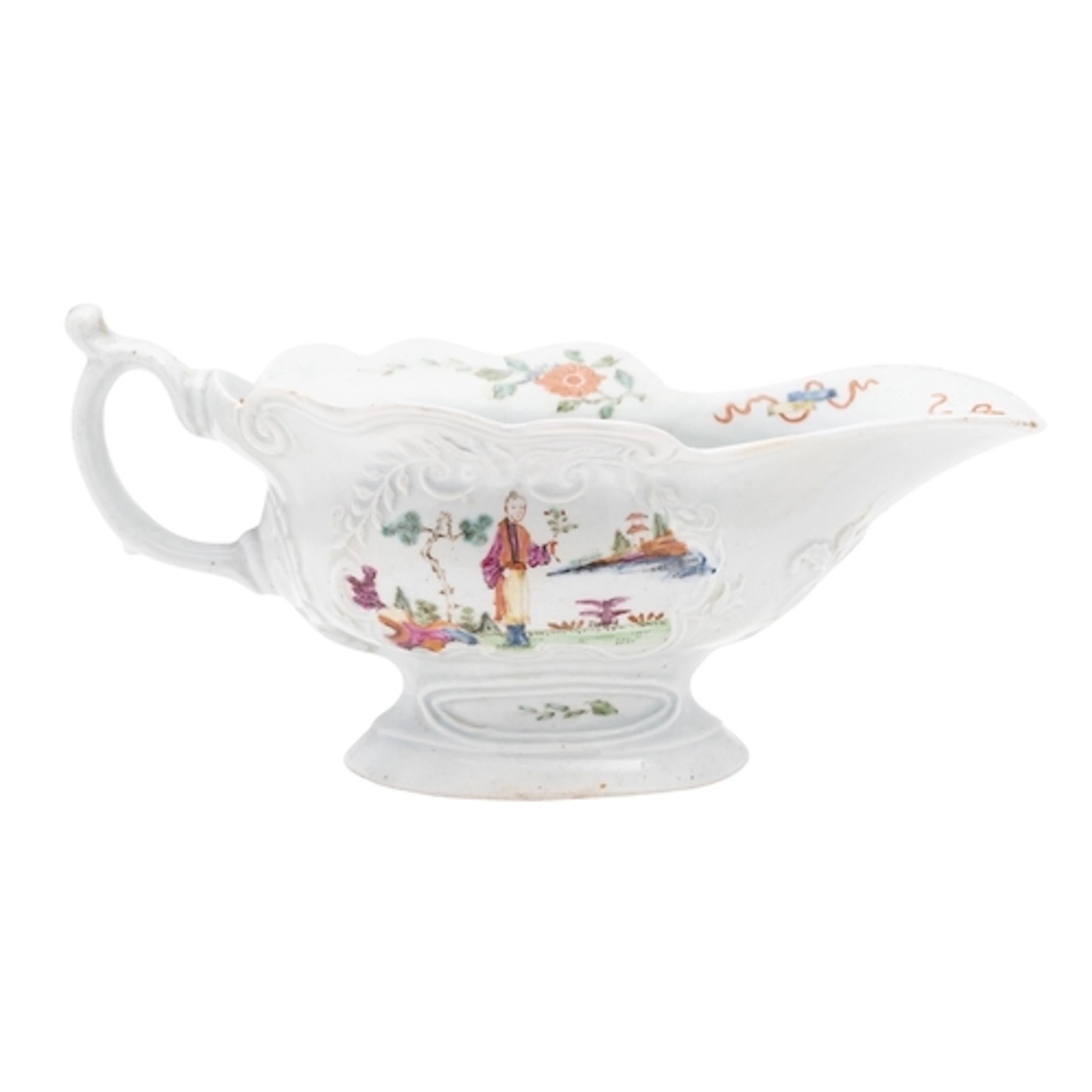 An early First Period Worcester sauceboat, circa 1755 of hig...