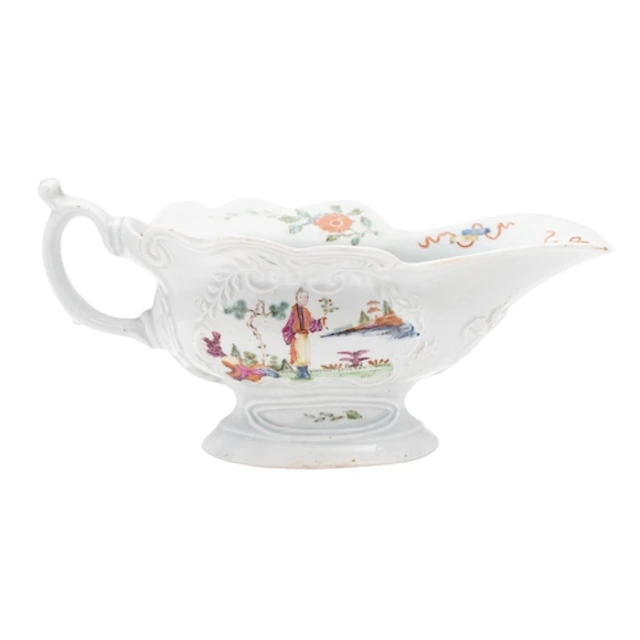 An early First Period Worcester sauceboat, circa 1755 of hig...