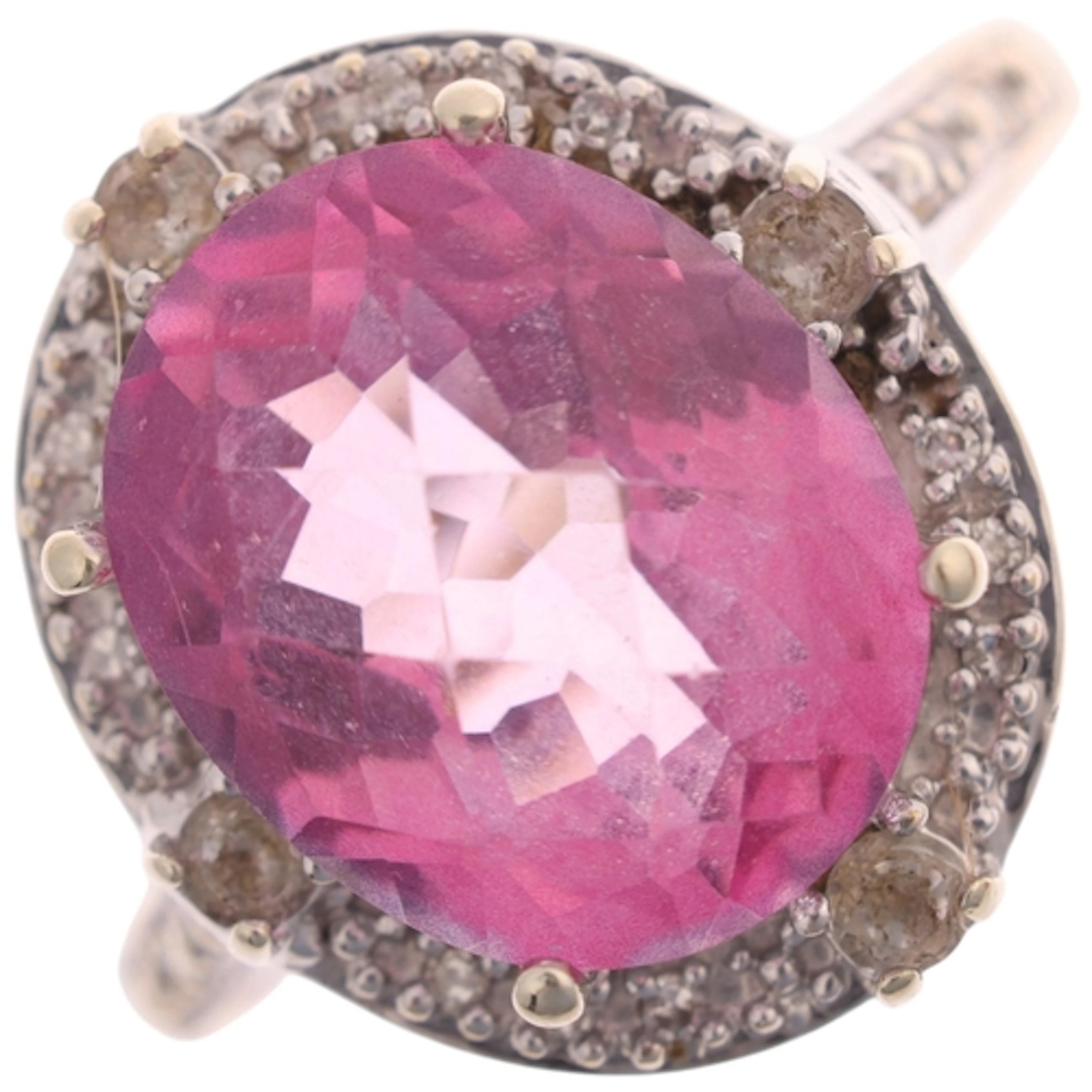 A 9ct gold pink quartz and white sapphire cluster ring, sett...
