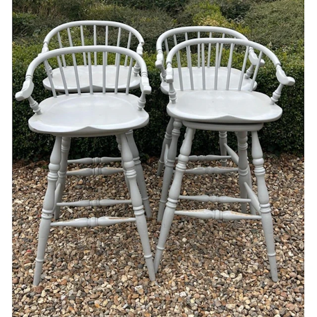 TWO PAIRS OF VICTORIAN STYLE PAINTED PINE BAR STOOLS Stickb...