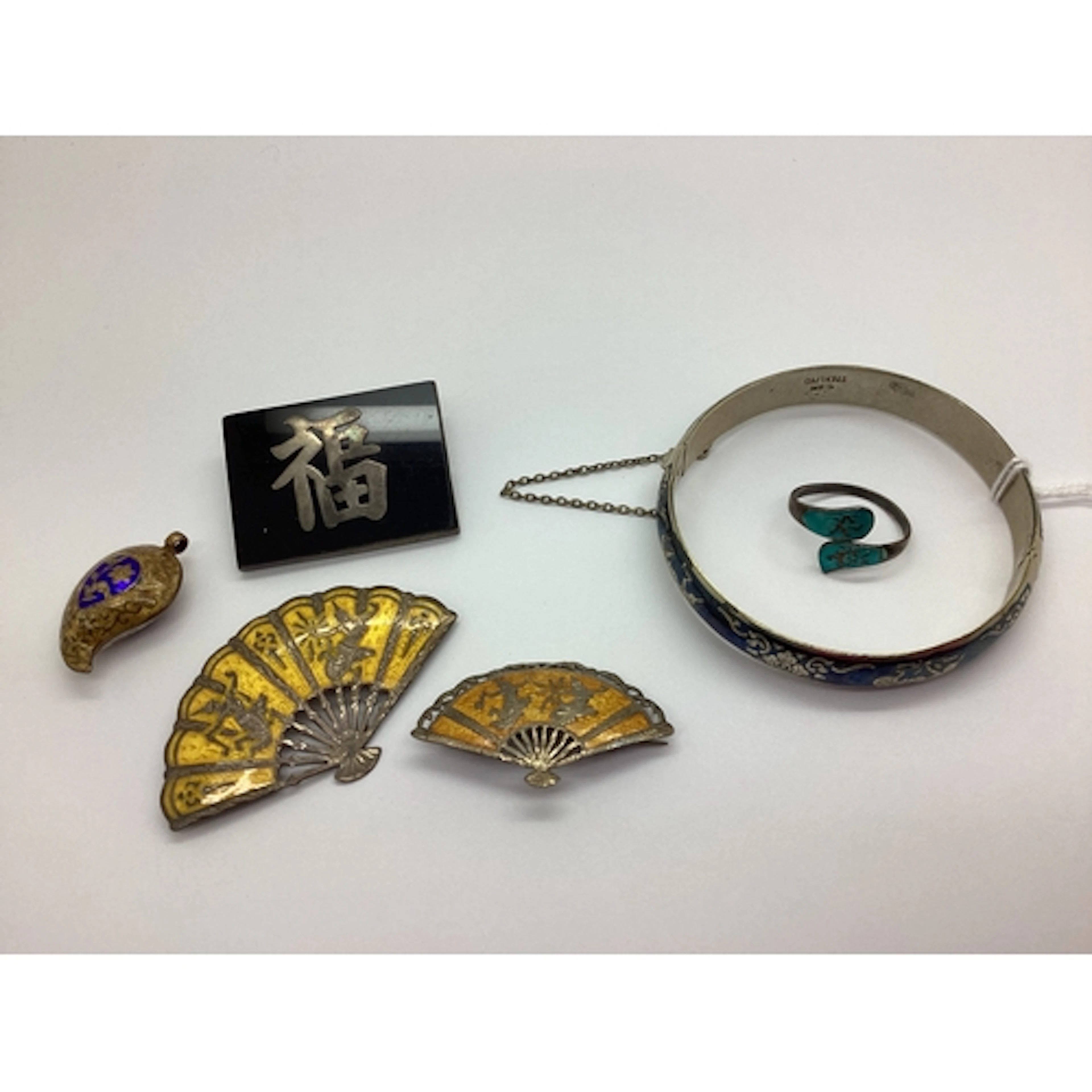 Siam Sterling and Yellow Enamel Fan Brooch, together with a ...