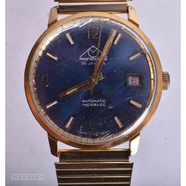 Mondaine Blue Dial Automatic Watch Working. 3 cm wide.