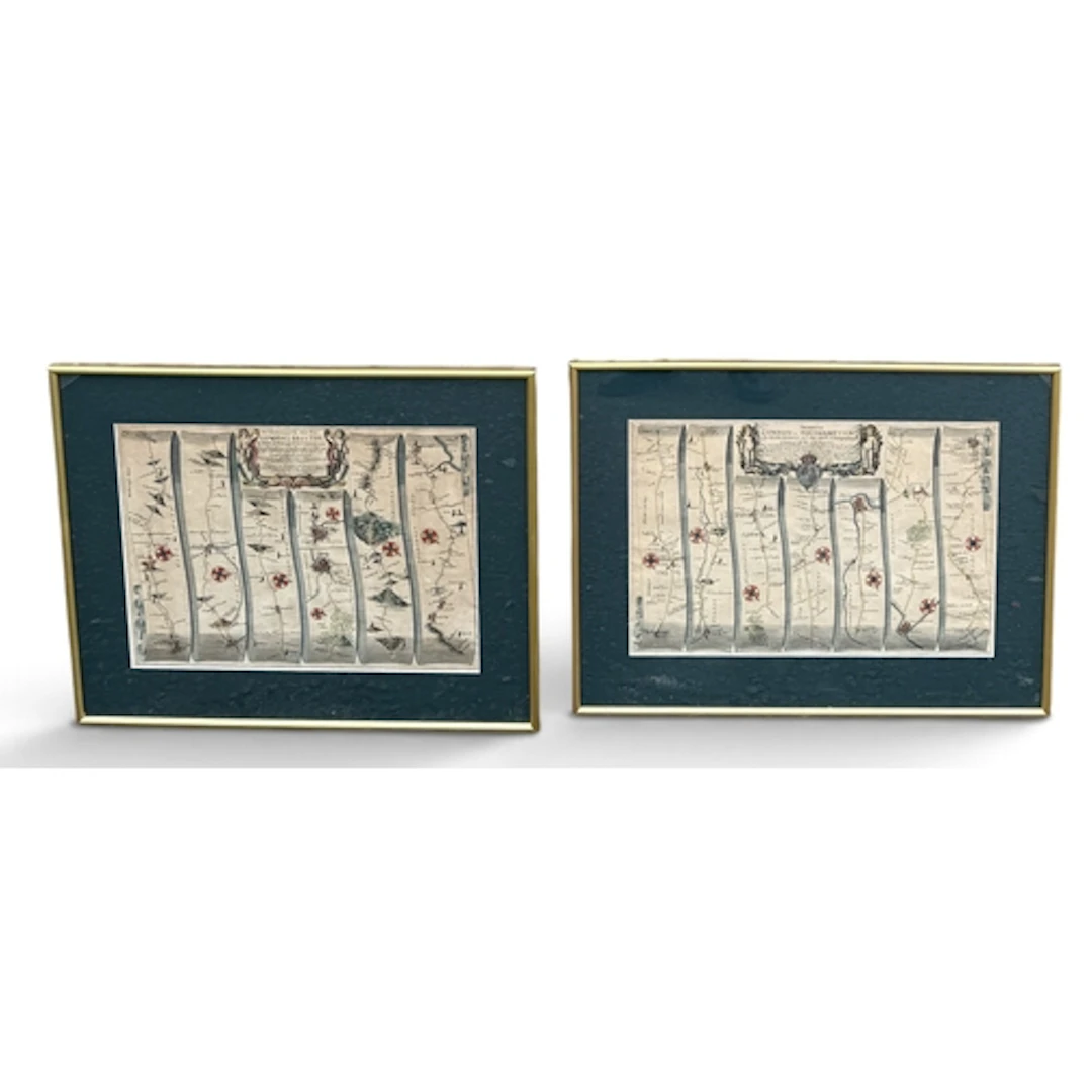JOHN OGILBY: A PAIR OF MAPS, THE ROAD FROM LONDON TO SOUTHAM...