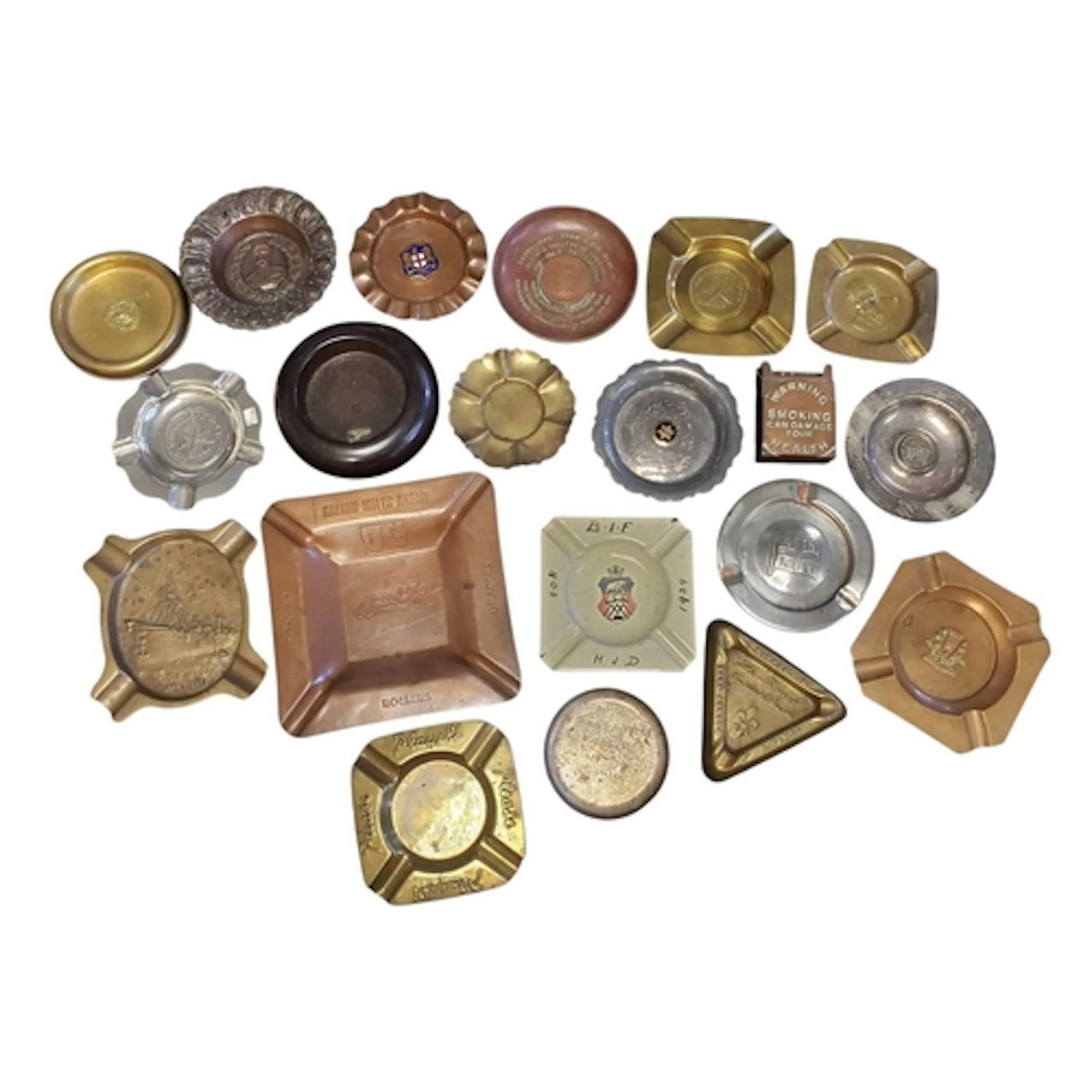 Collection of 20th century vintage brass, copper, etc ashtra...