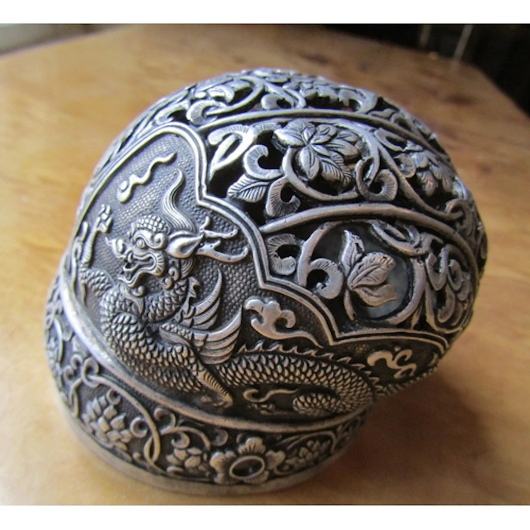 Eastern White Metal Ladies Hair Knot Cover Finely Detailed A...