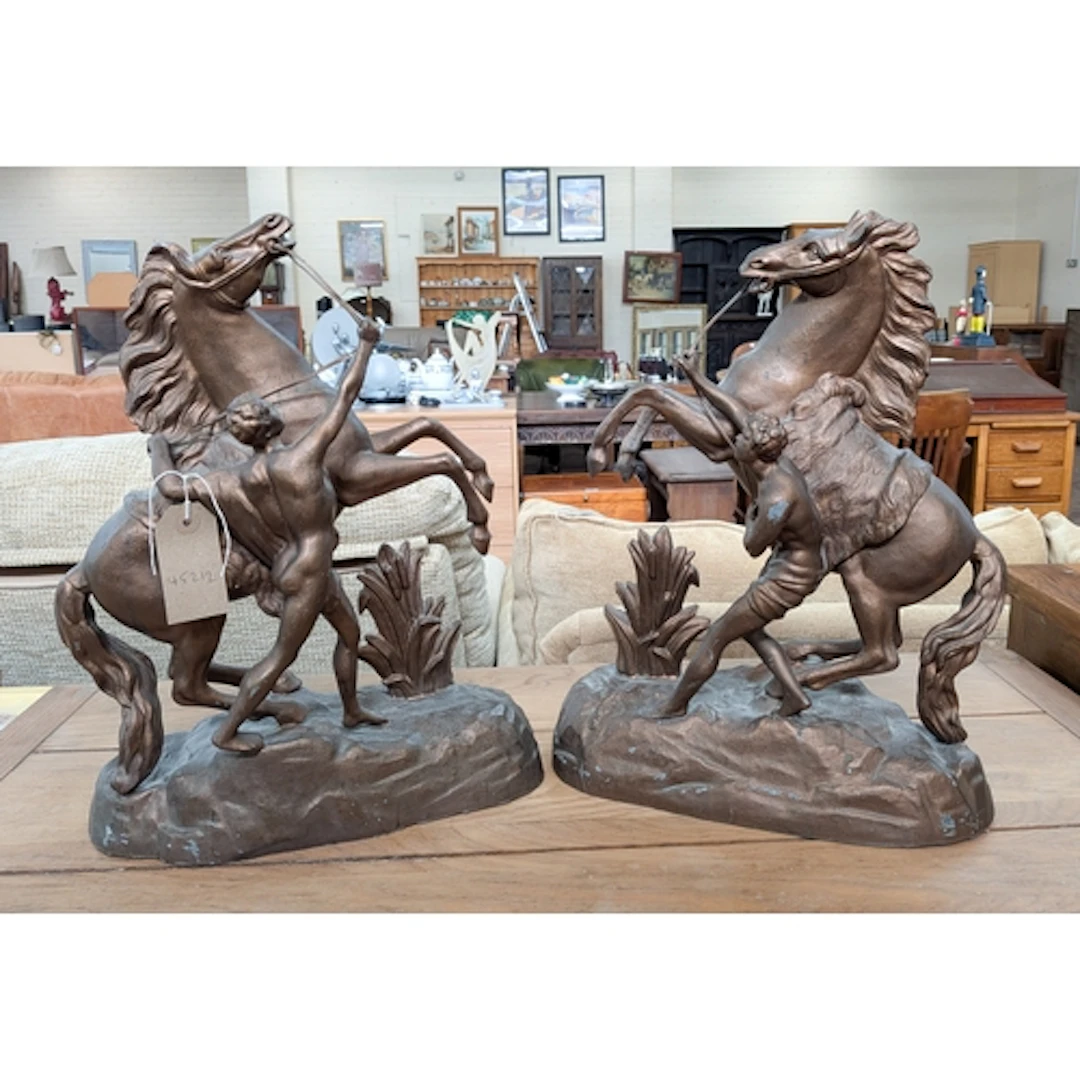Pair of spelter gilt Marley Horse figures after the antique