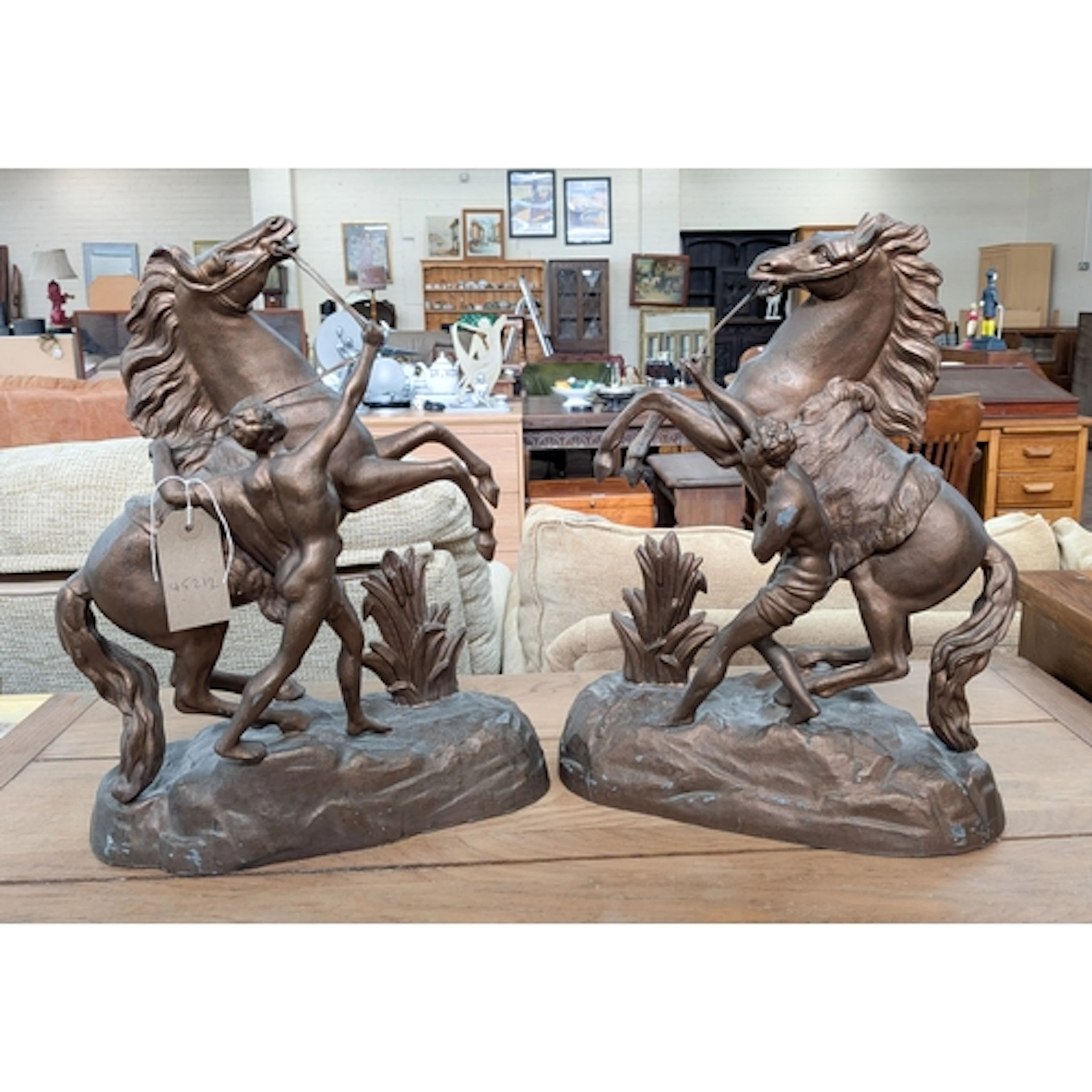 Pair of spelter gilt Marley Horse figures after the antique