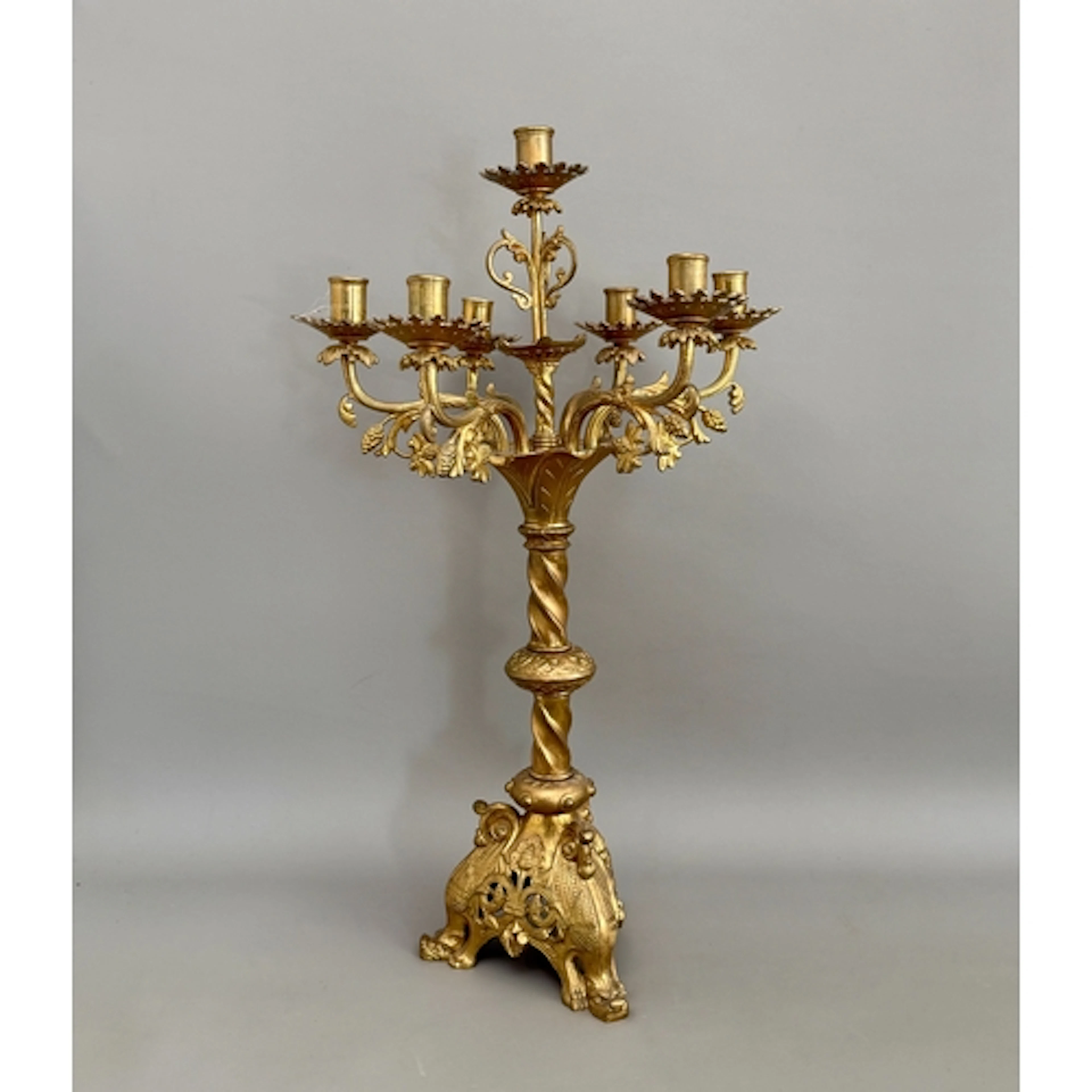 A large gilt brass girandole gothic revival candelabra - 20t...